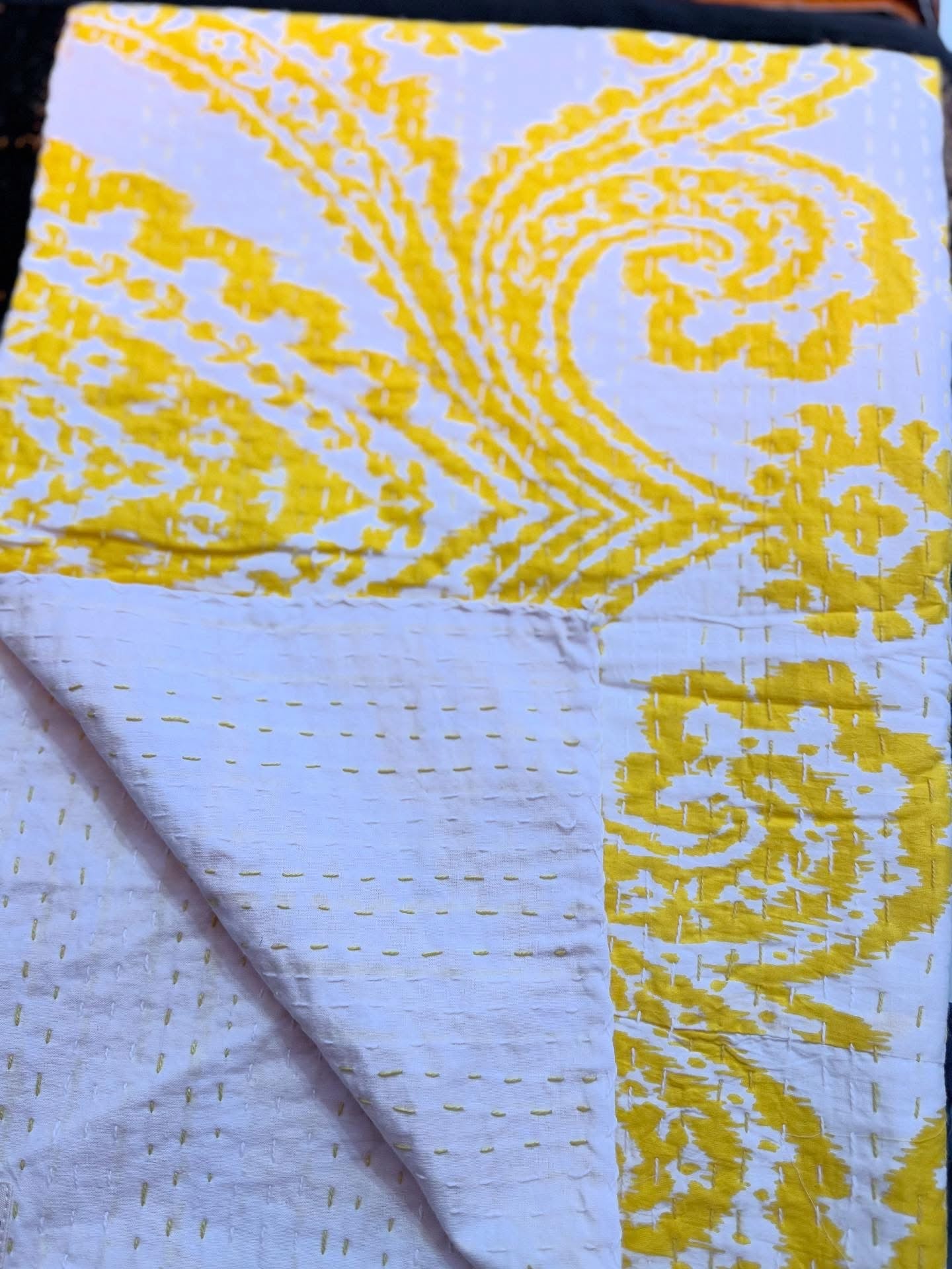 Boho Sun Mini - Yellow – Handblock Printed Kantha Quilt | Cotton | Handmade