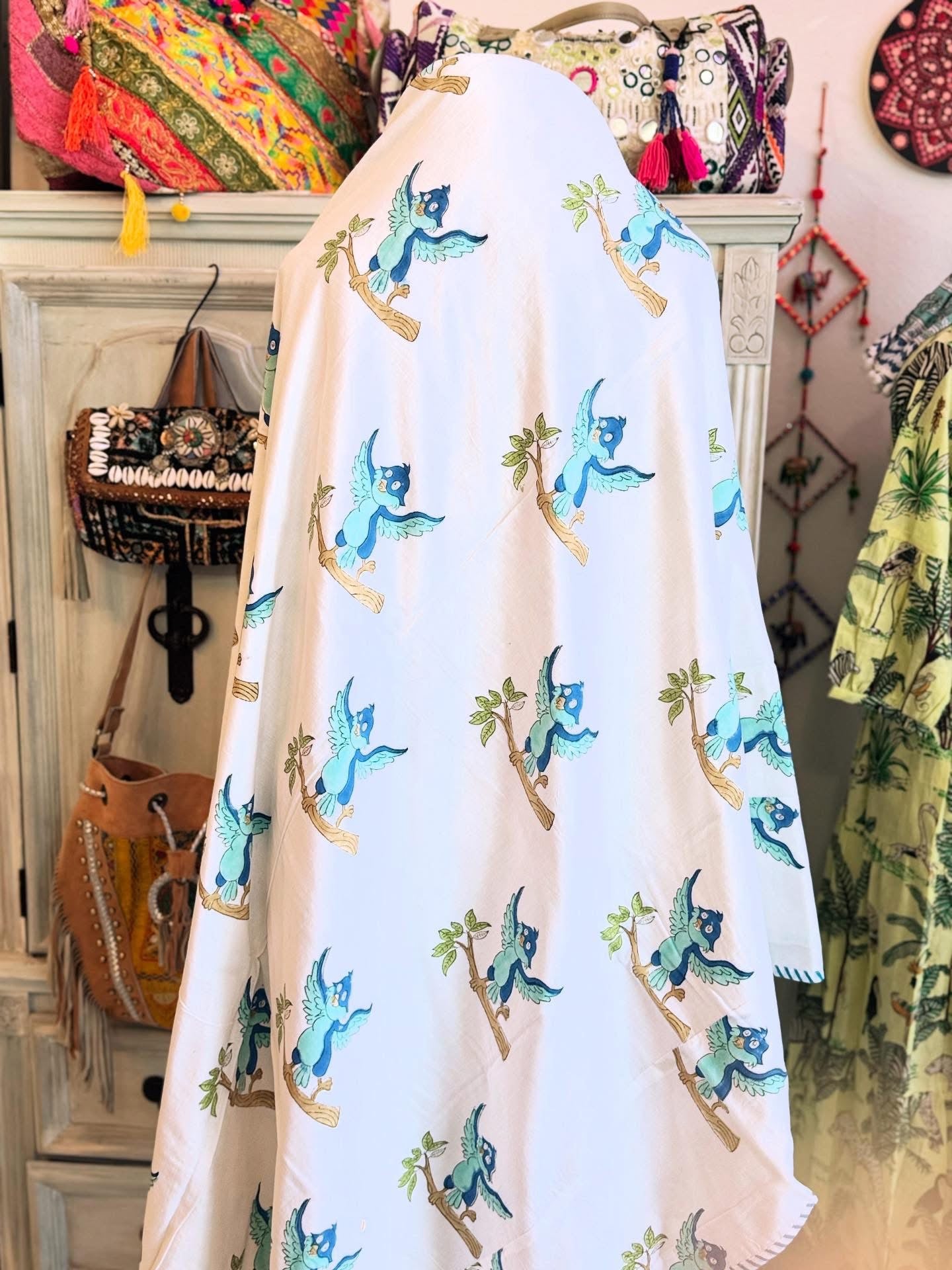 Reversible Cotton Dohar – Robots & Birds | Handmade Toddler Blanket