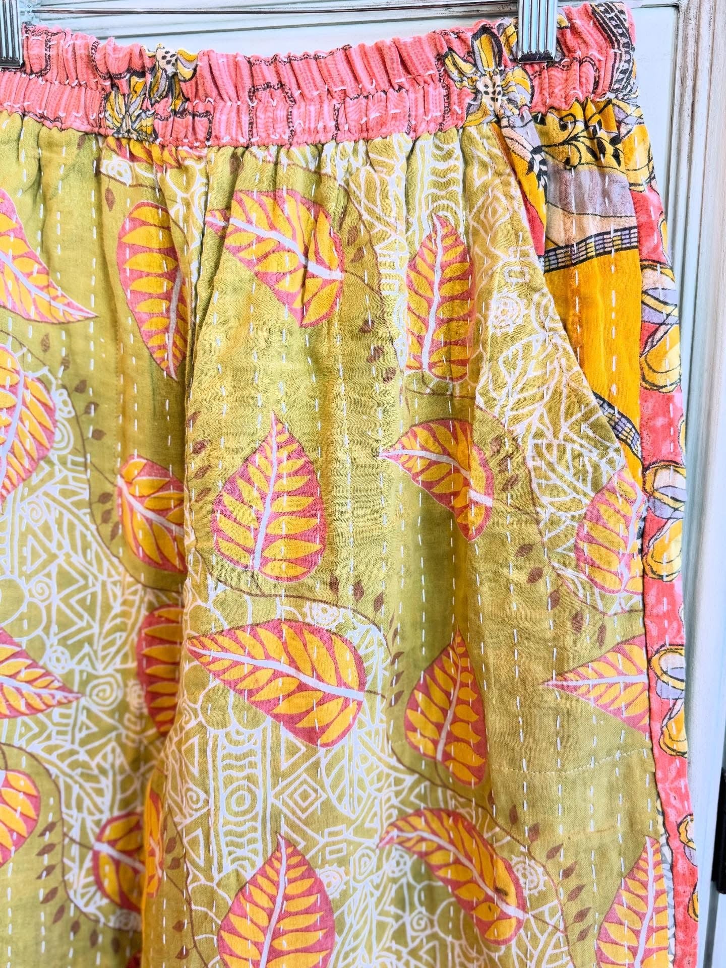 Olive Leaf – Handmade Kantha Cotton Pants | Wide Leg Boho Trousers