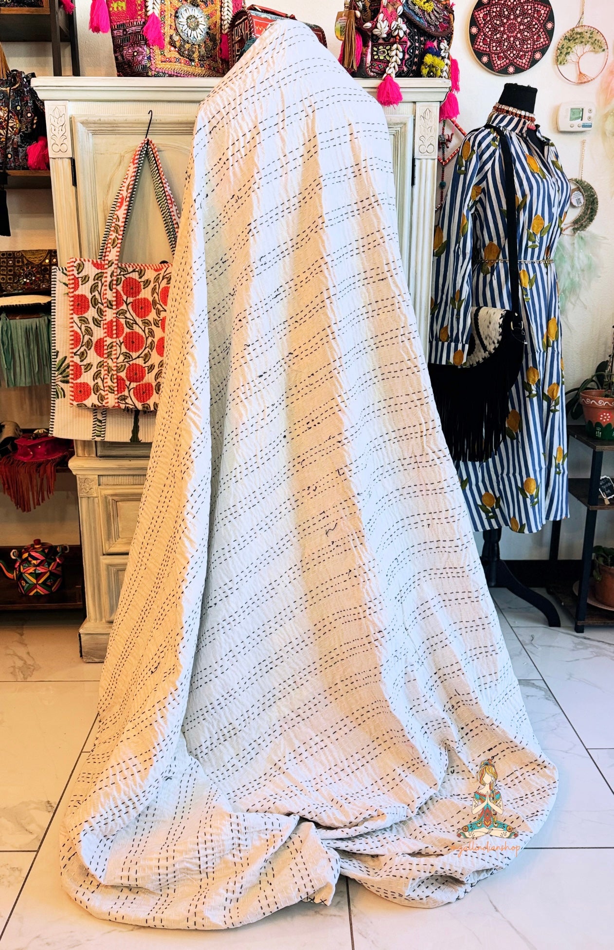 Frida in the Jungle | Hand Block Printed Kantha Quilt | 100% Cotton | Handmade | 90x100”
