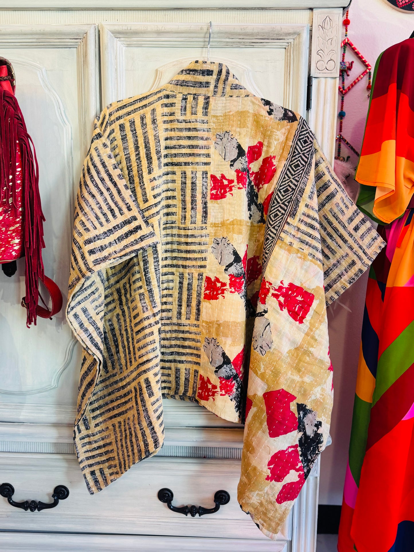 Handmade Kantha Poncho – Earth Rhythm | Unisex | 100% Cotton Boho Top