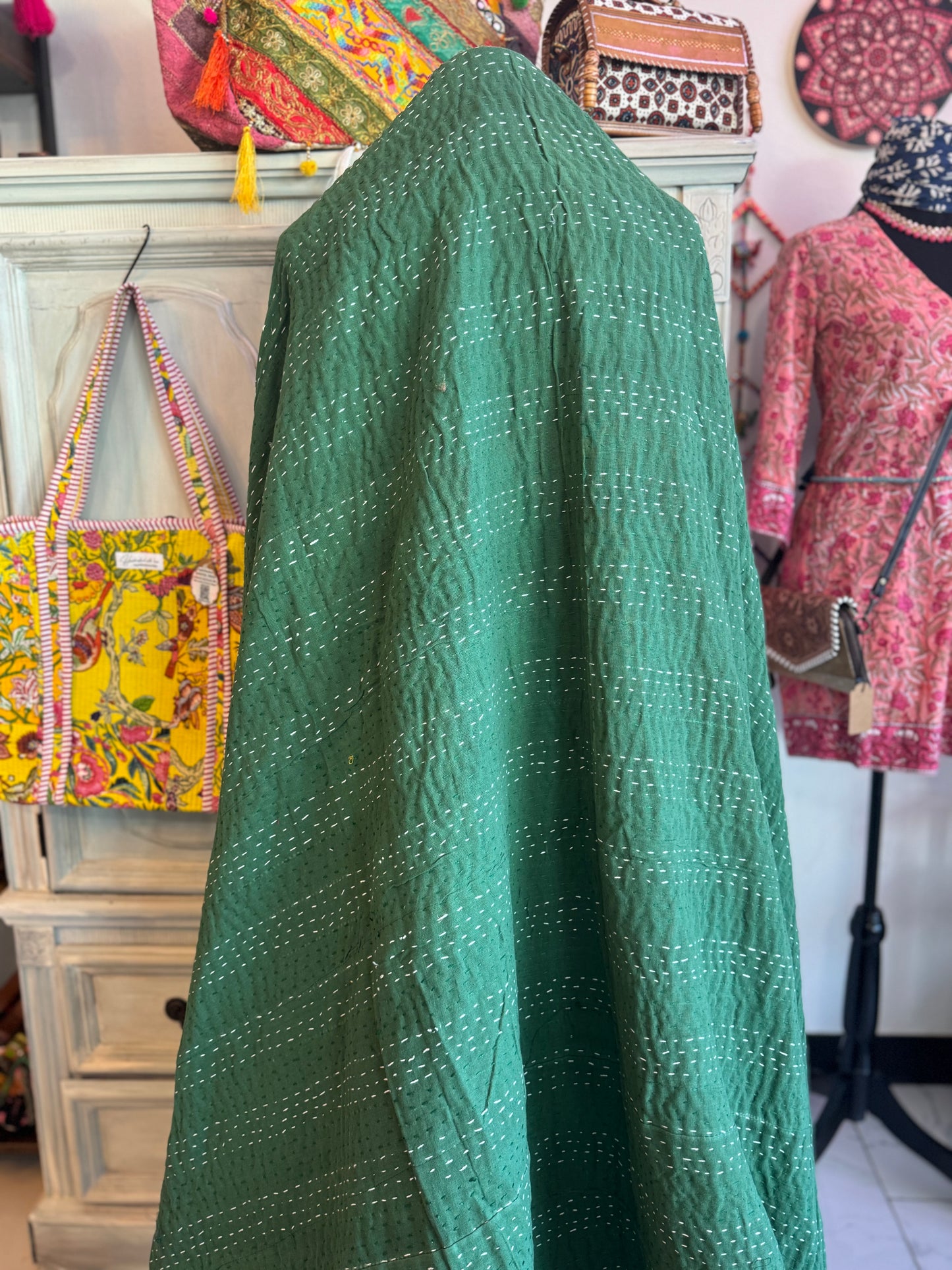 Silk Patchwork Kantha - Green-Queen/ King