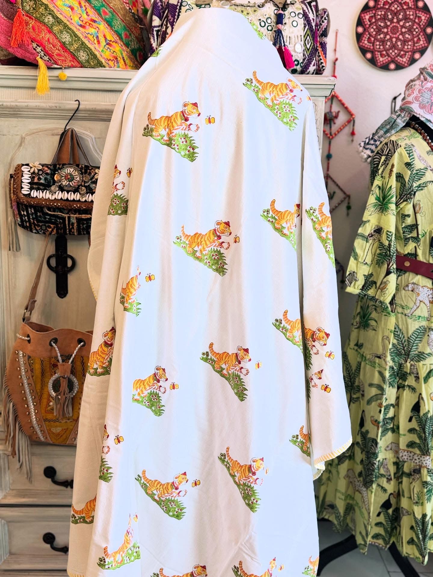 Reversible Cotton Dohar – Tigers & Butterflies | Handmade Toddler Blanket