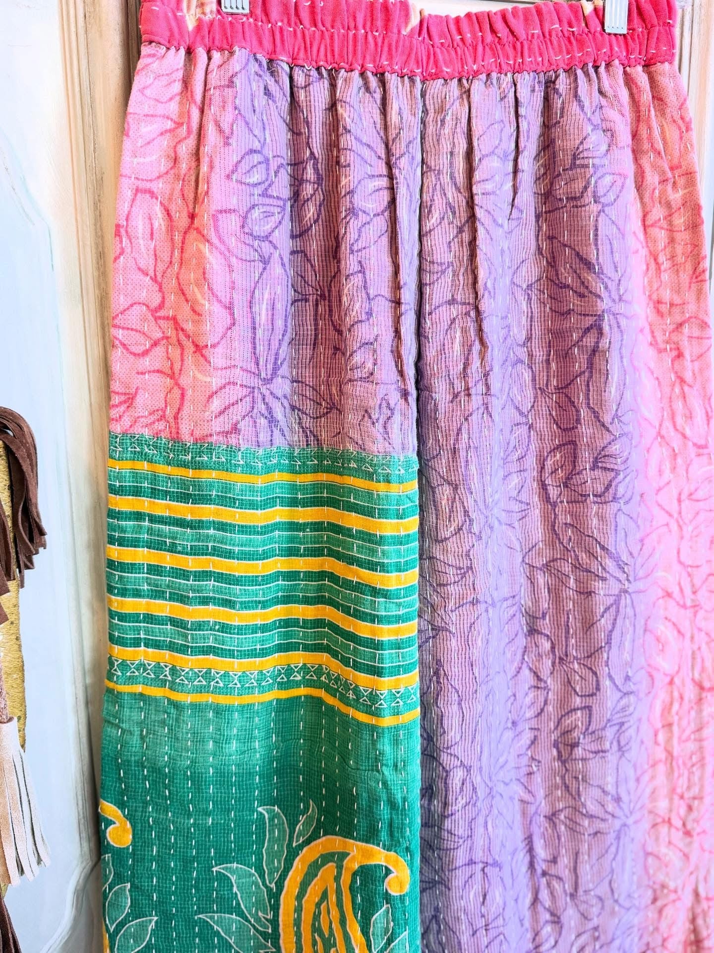 Rose Garden – Handmade Kantha Cotton Pants | Wide Leg Boho Trousers