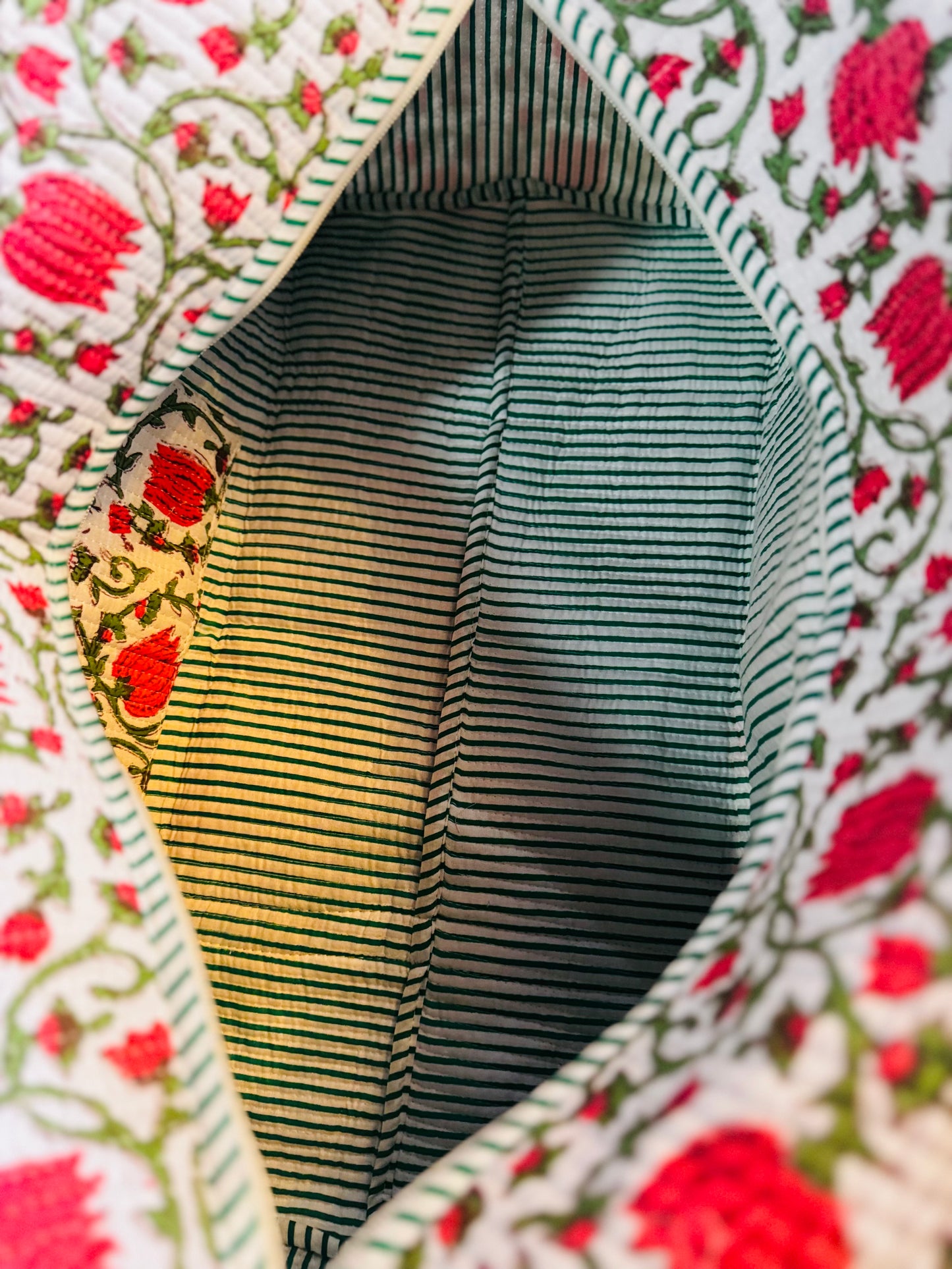 Rosette Bloom Weekender – Handmade Kantha Quilted Duffle | Floral Boho Travel Bag