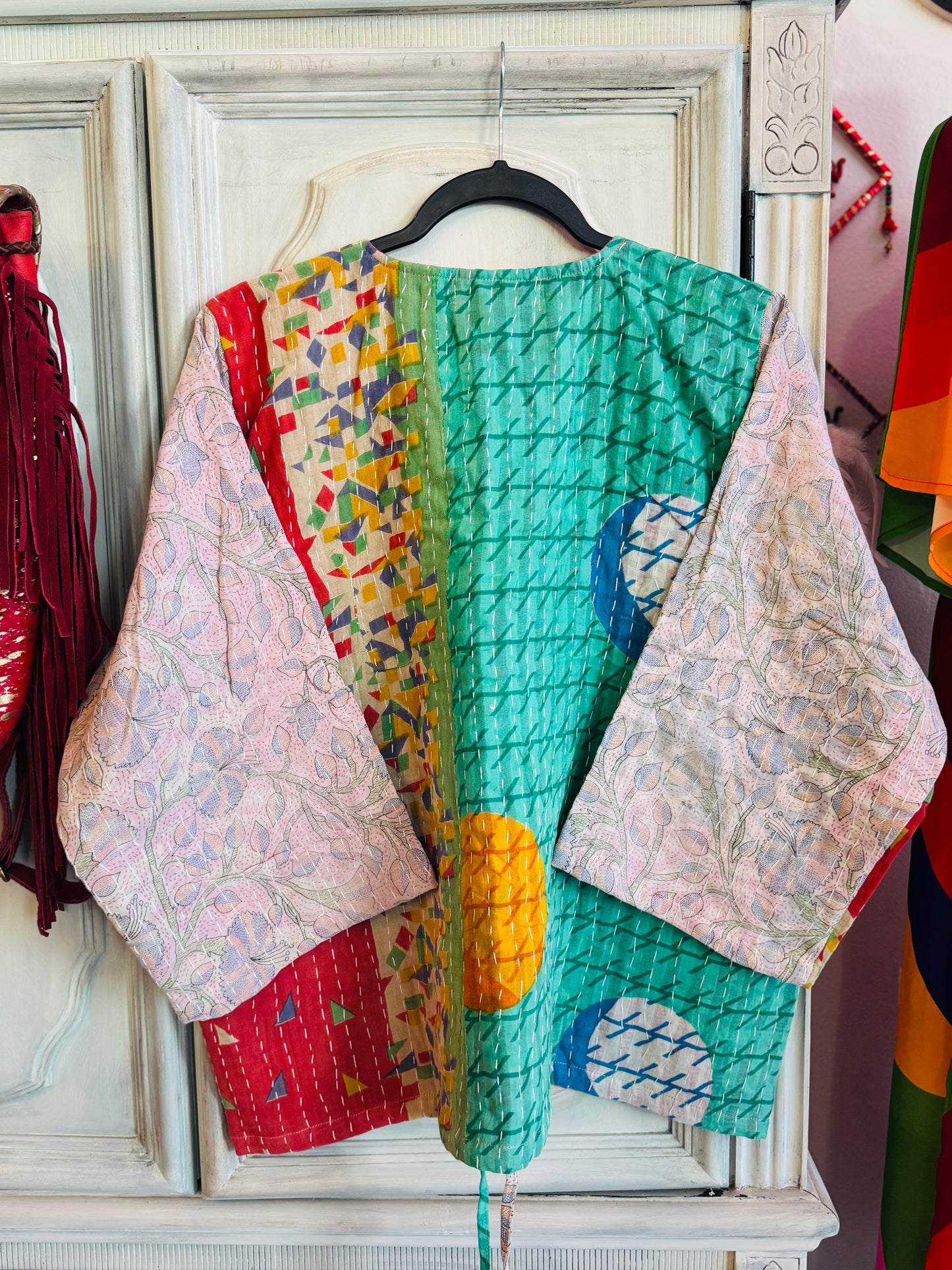 Ocean Patchwork Breeze Butterfly 2-Way Top – Handmade | 100% Cotton Boho Blouse