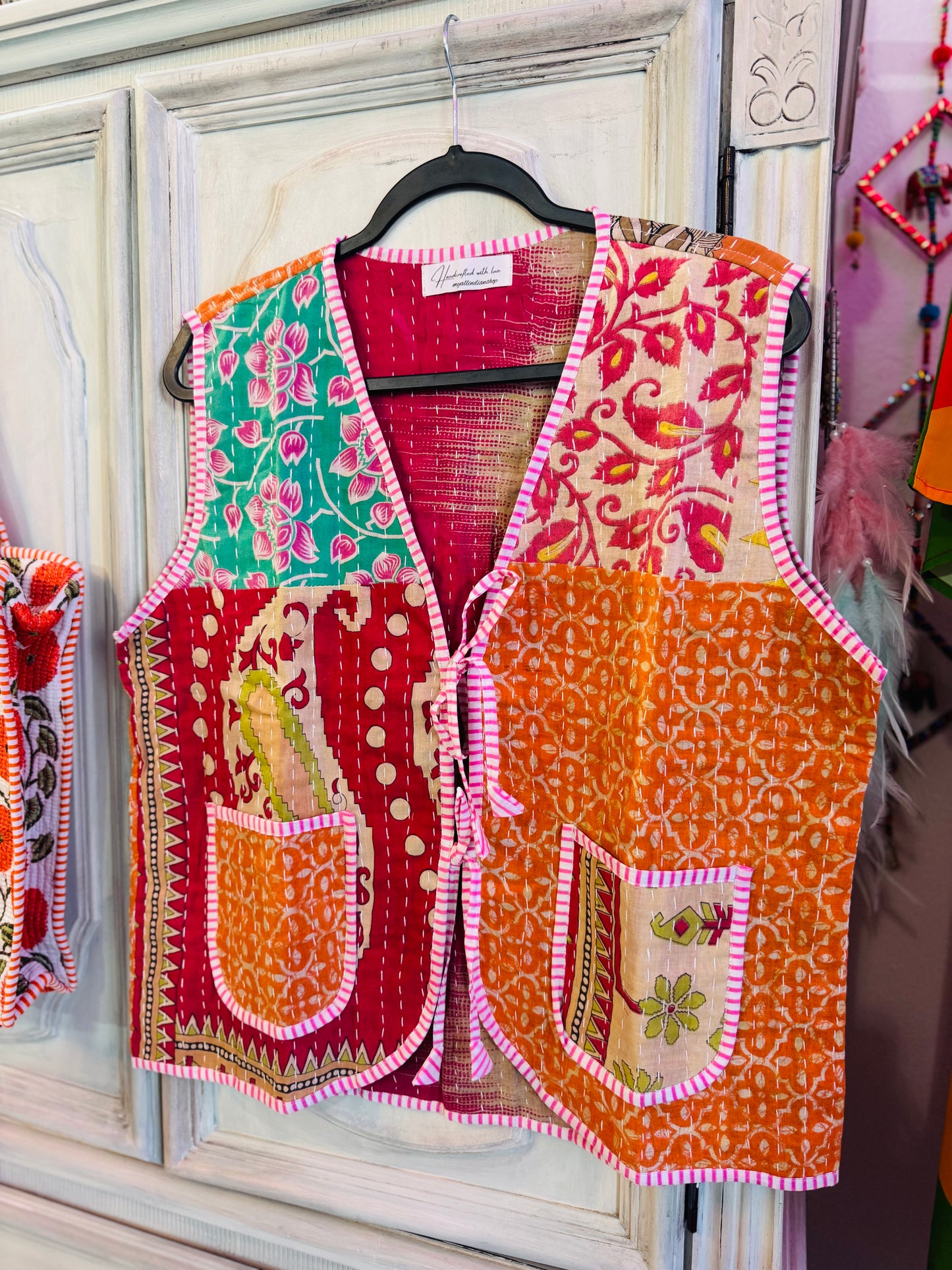 Handmade Reversible Kantha Vest – Rosewood | 100% Cotton Jacket