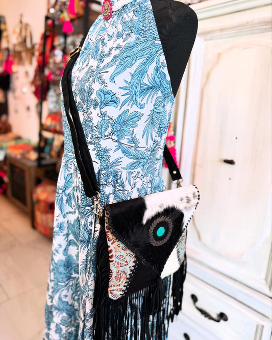 Cowhide Leather Fringe Crossbody – Mystic Moon Western Boho Bag