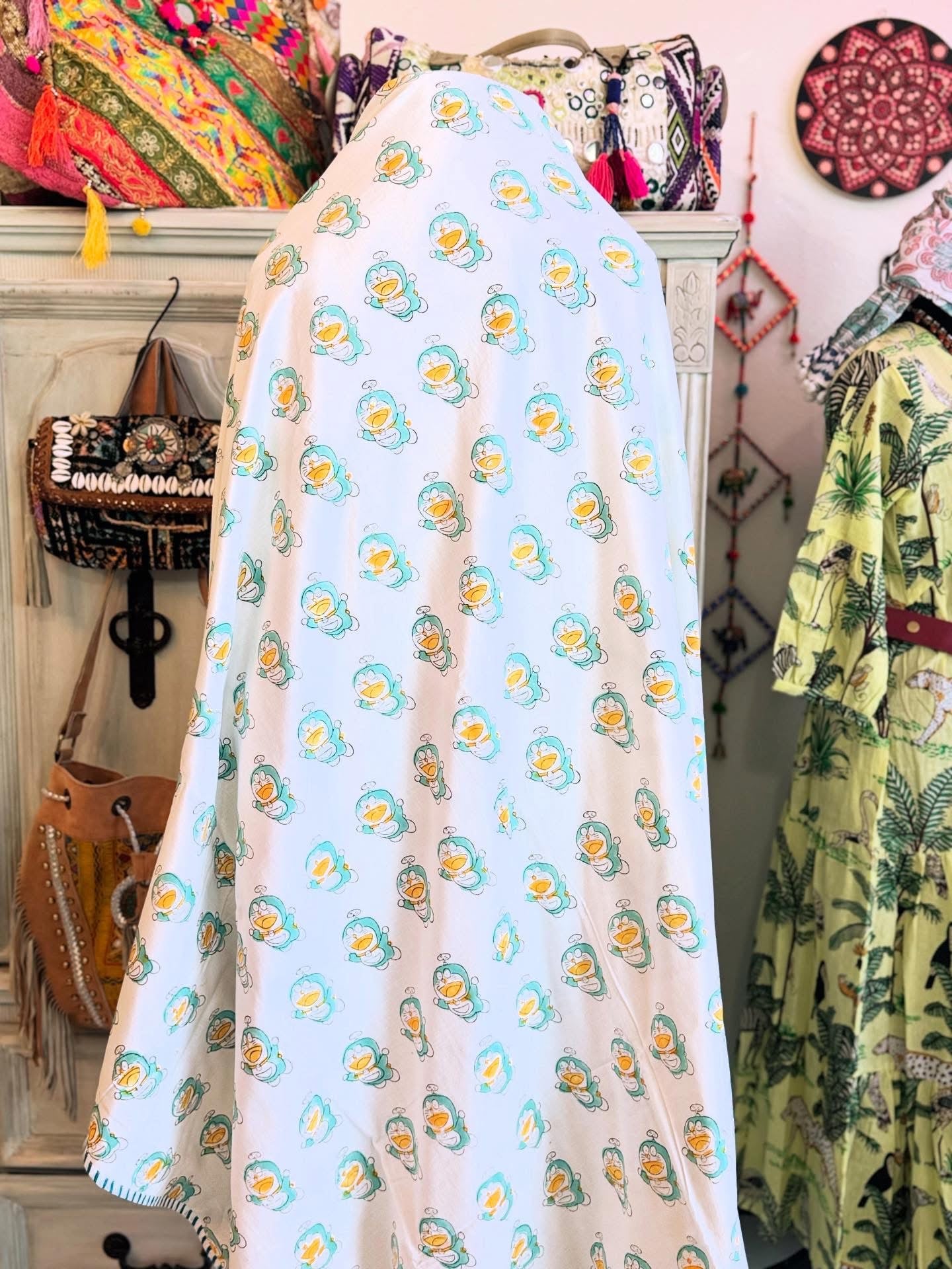 Reversible Cotton Dohar – Robots & Birds | Handmade Toddler Blanket