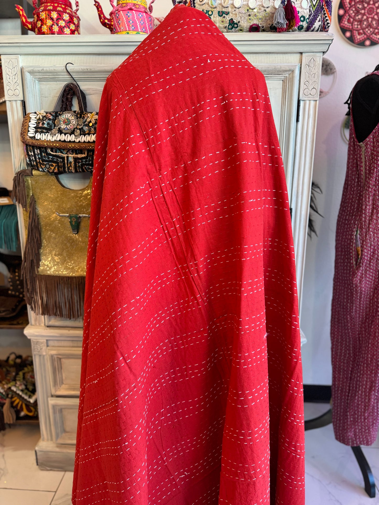 Jungle Print- Red- Handblock Printed Kantha Quilt | Cotton | Handmade