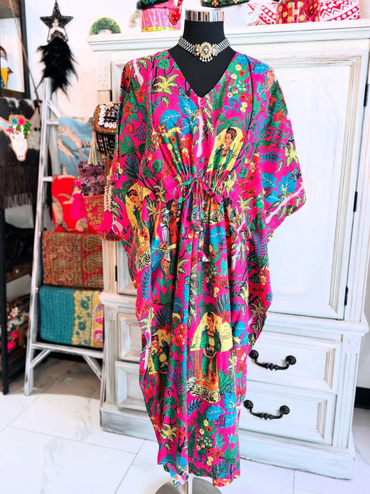 Handblock Cotton Kaftan-Frida