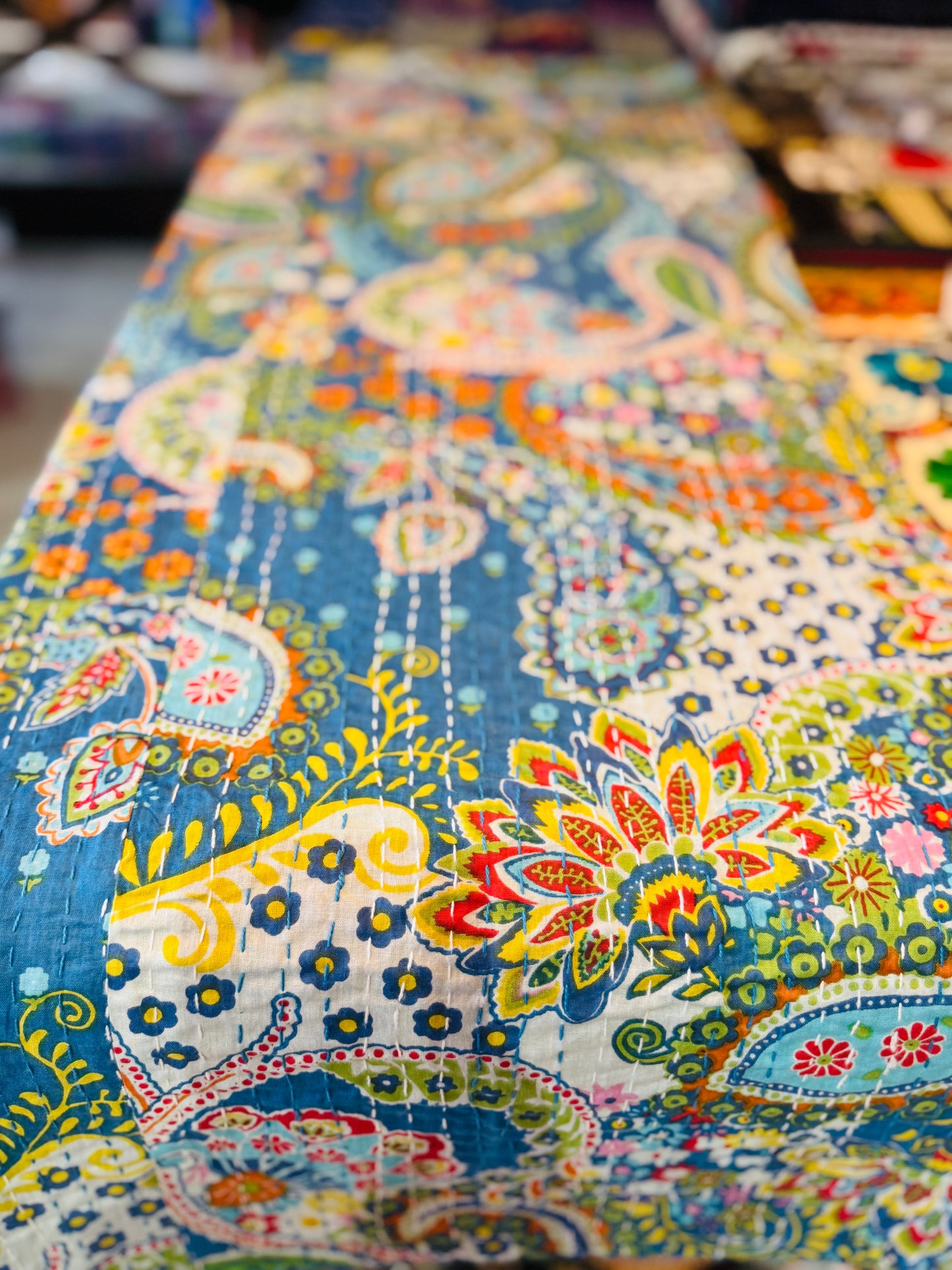 Paisley Garden – Blue – Handblock Printed Kantha Quilt | Cotton | Handmade