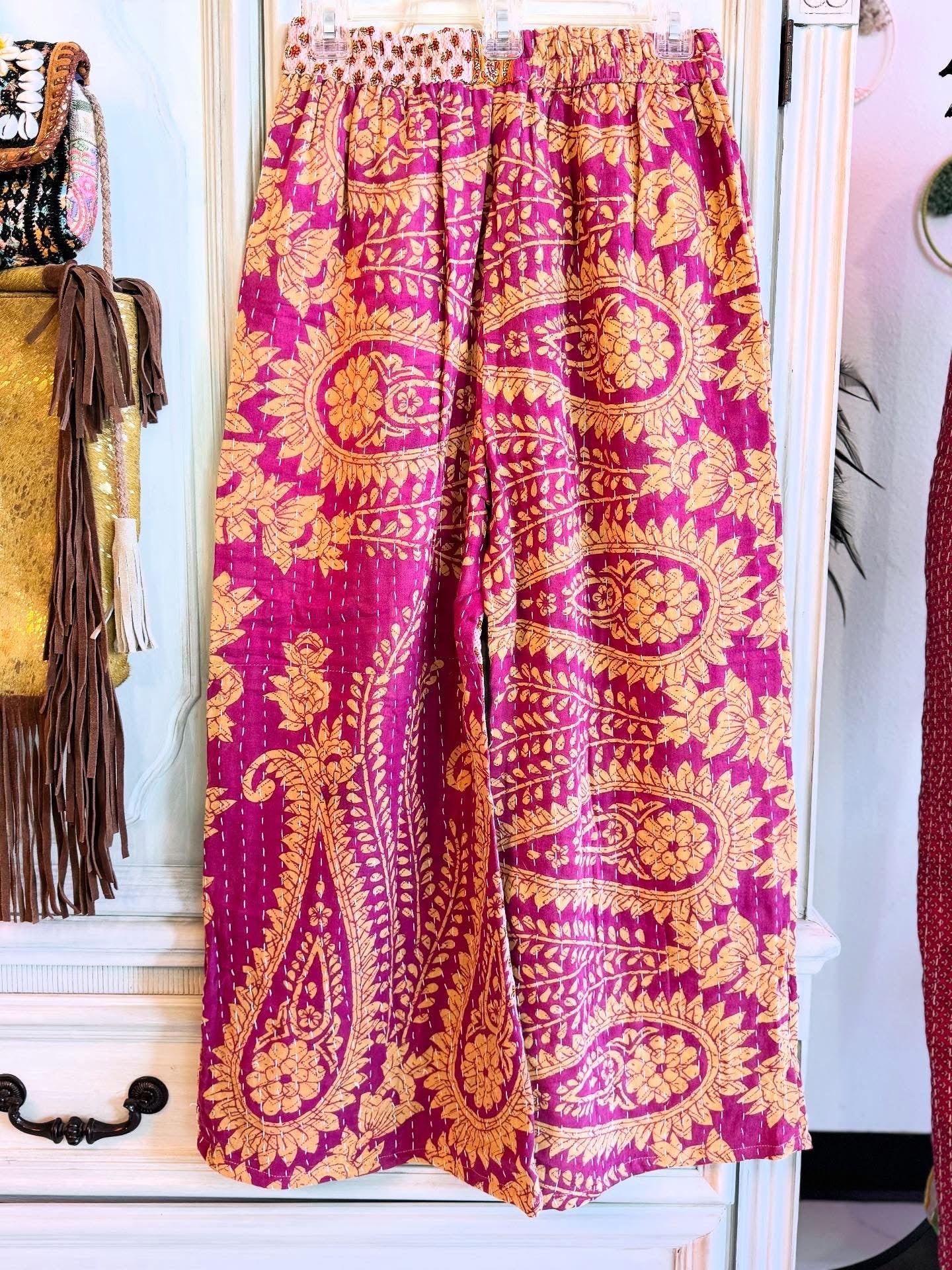 Polka & Paisley – Handmade Kantha Cotton Pants | Wide Leg Boho Trousers