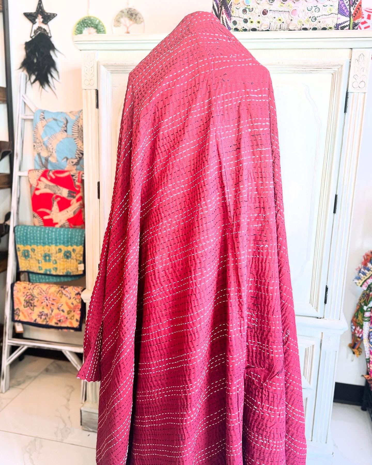White Flowers- Handblock Printed Kantha Quilt | Cotton | Handmade