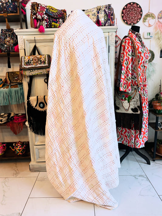 Tropical Print Kantha Quilt | Cotton Lightweight Blanket | Throw/Twin Size