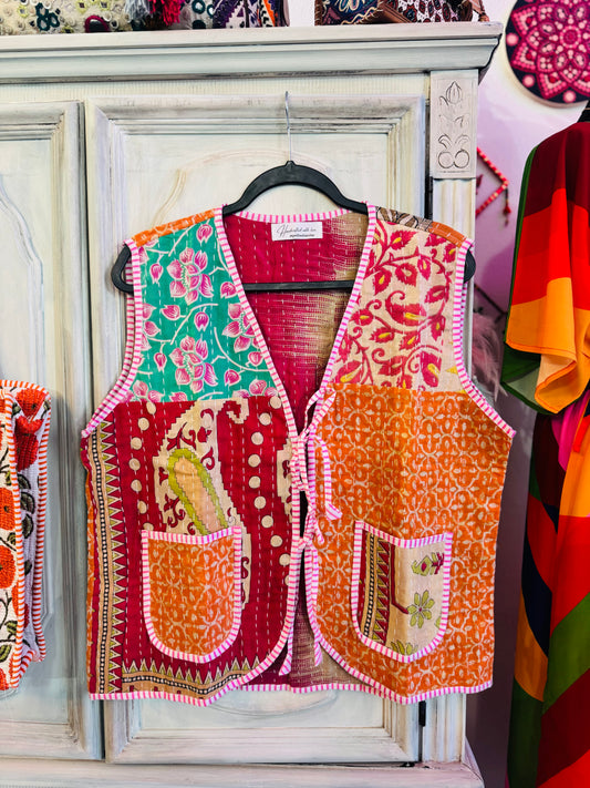 Handmade Reversible Kantha Vest – Rosewood | 100% Cotton Jacket