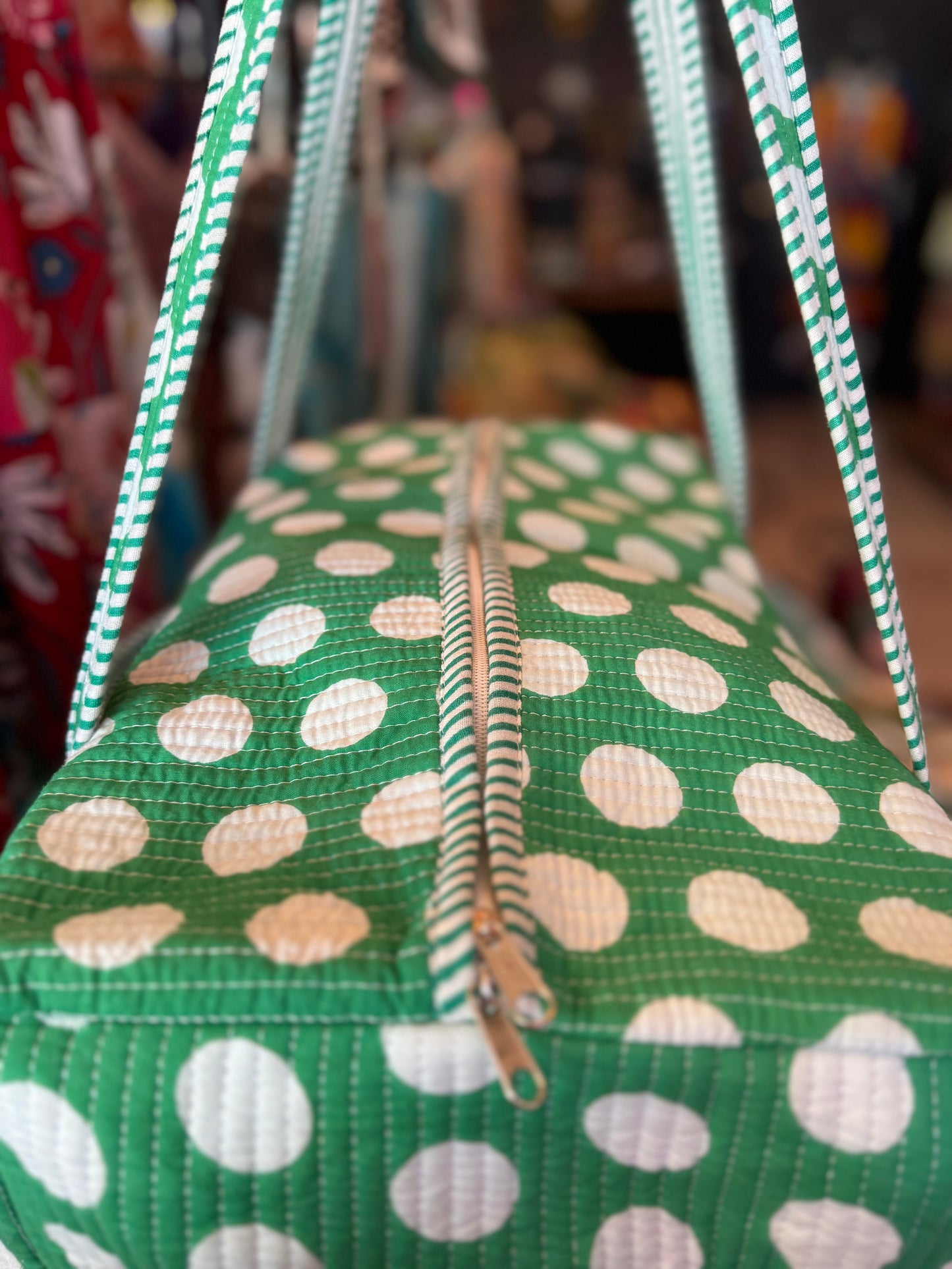 Handmade Quilted Weekender Bag – Travel Duffel - Polka Dots