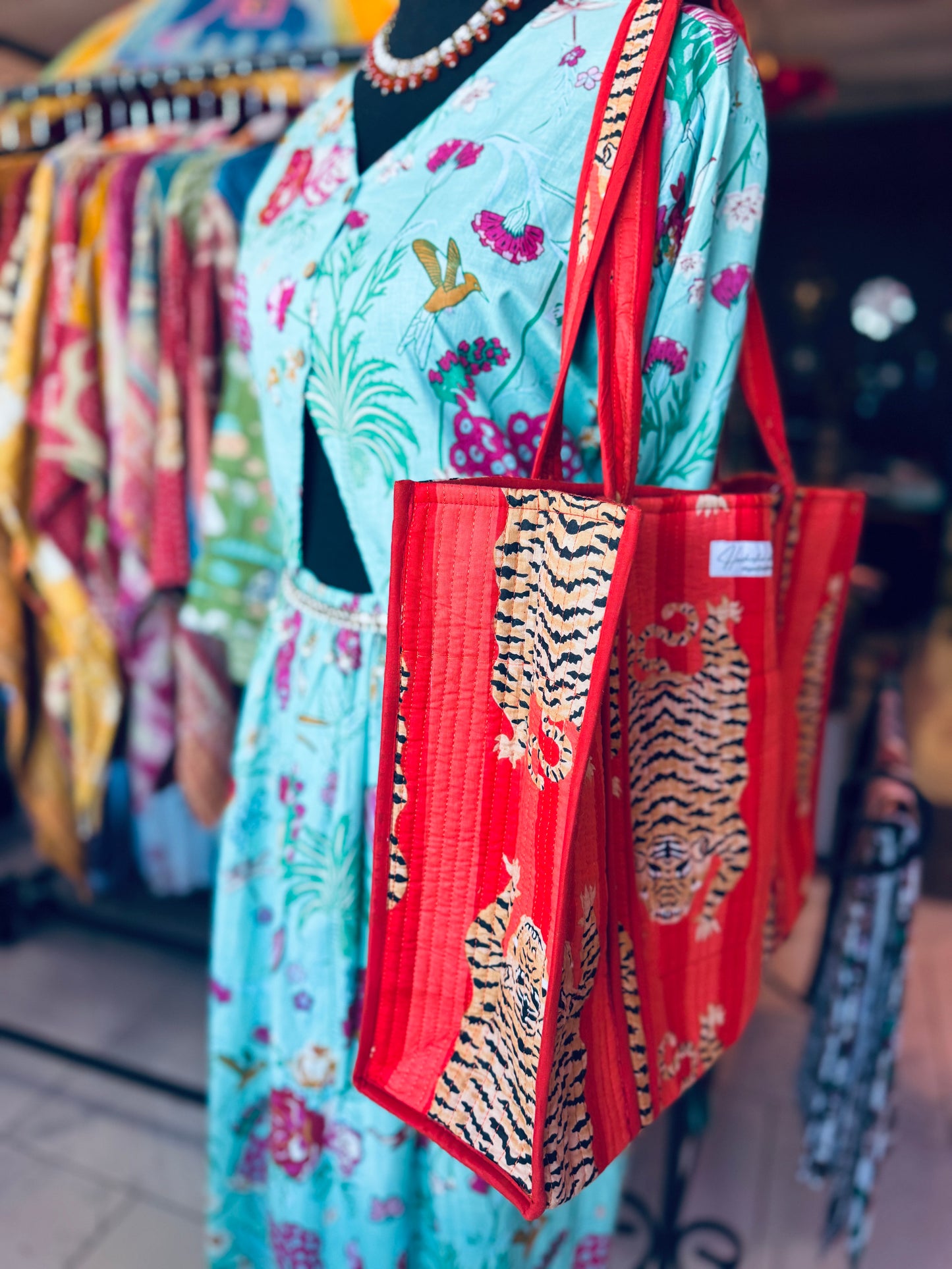 Scarlet Safari Tote – Handmade Quilted Cotton Bag | Orange Tiger Print Carryall