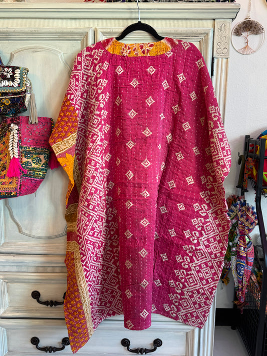 Handmade Kantha Dress – Pink | 100% Cotton | 2 Pockets