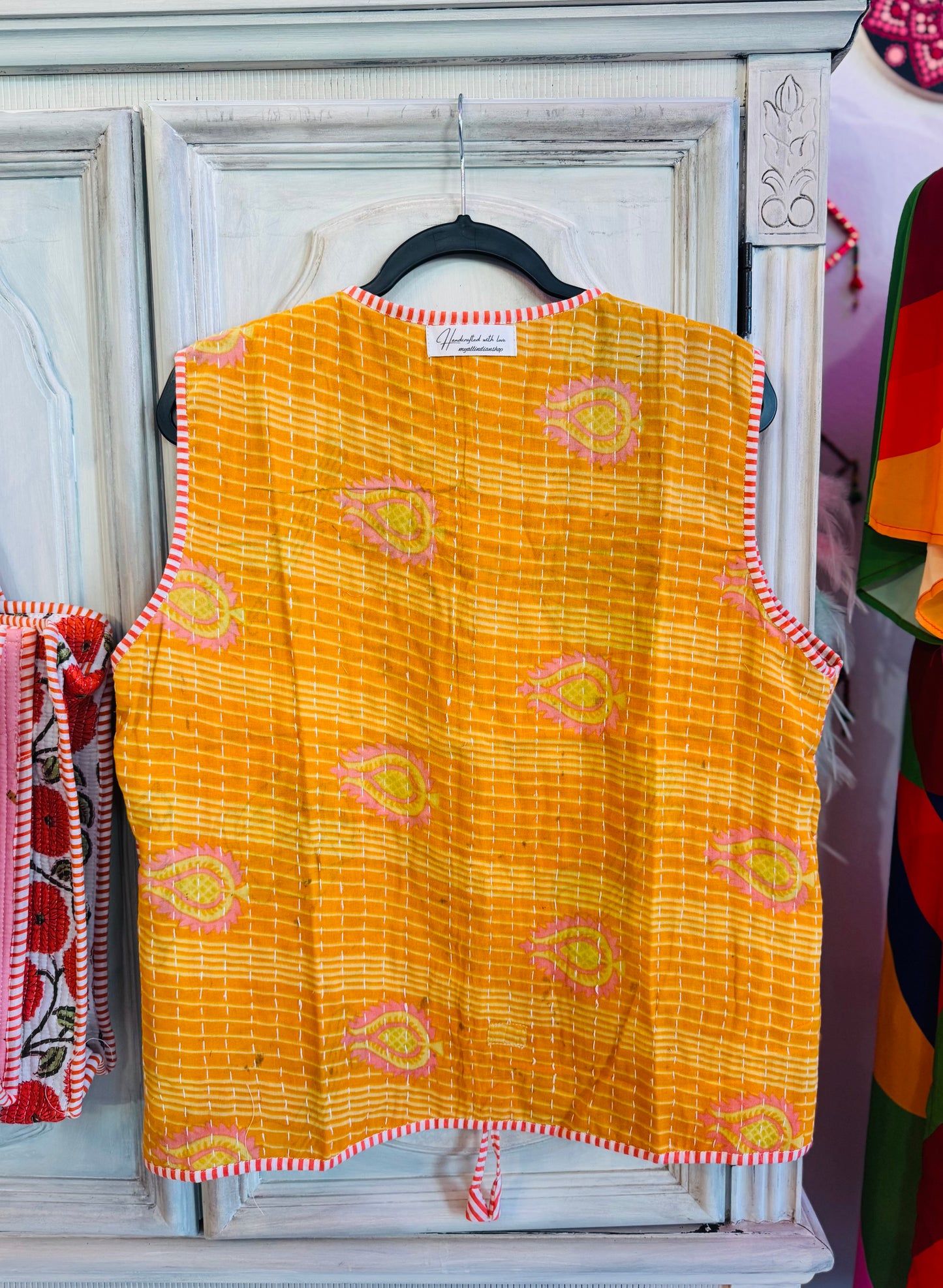 Handmade Reversible Kantha Vest – Honey | 100% Cotton Jacket