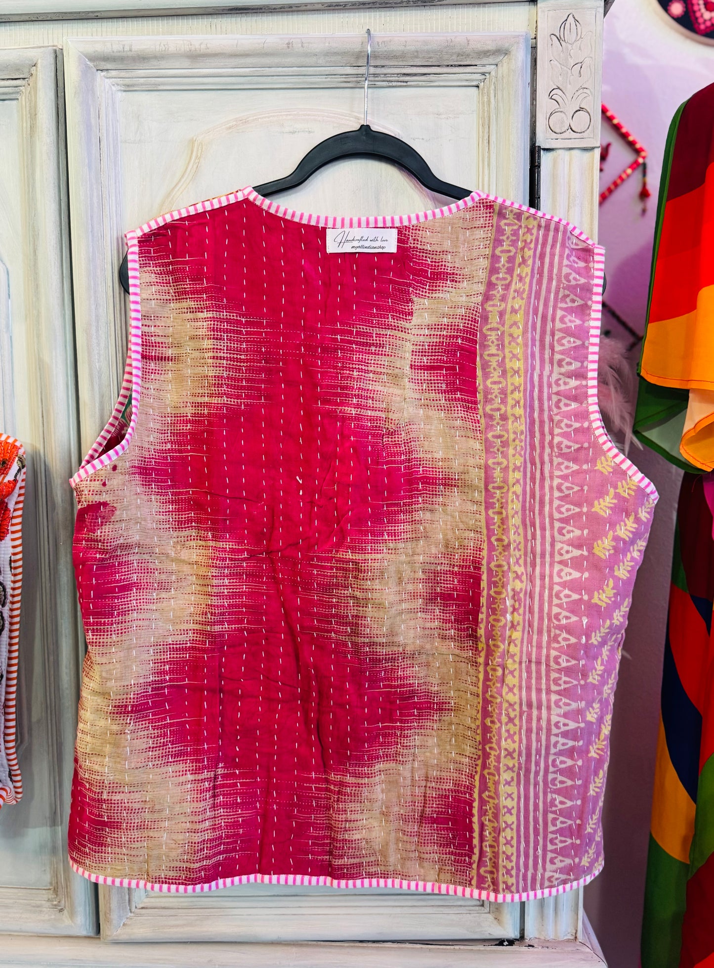 Handmade Reversible Kantha Vest – Rosewood | 100% Cotton Jacket