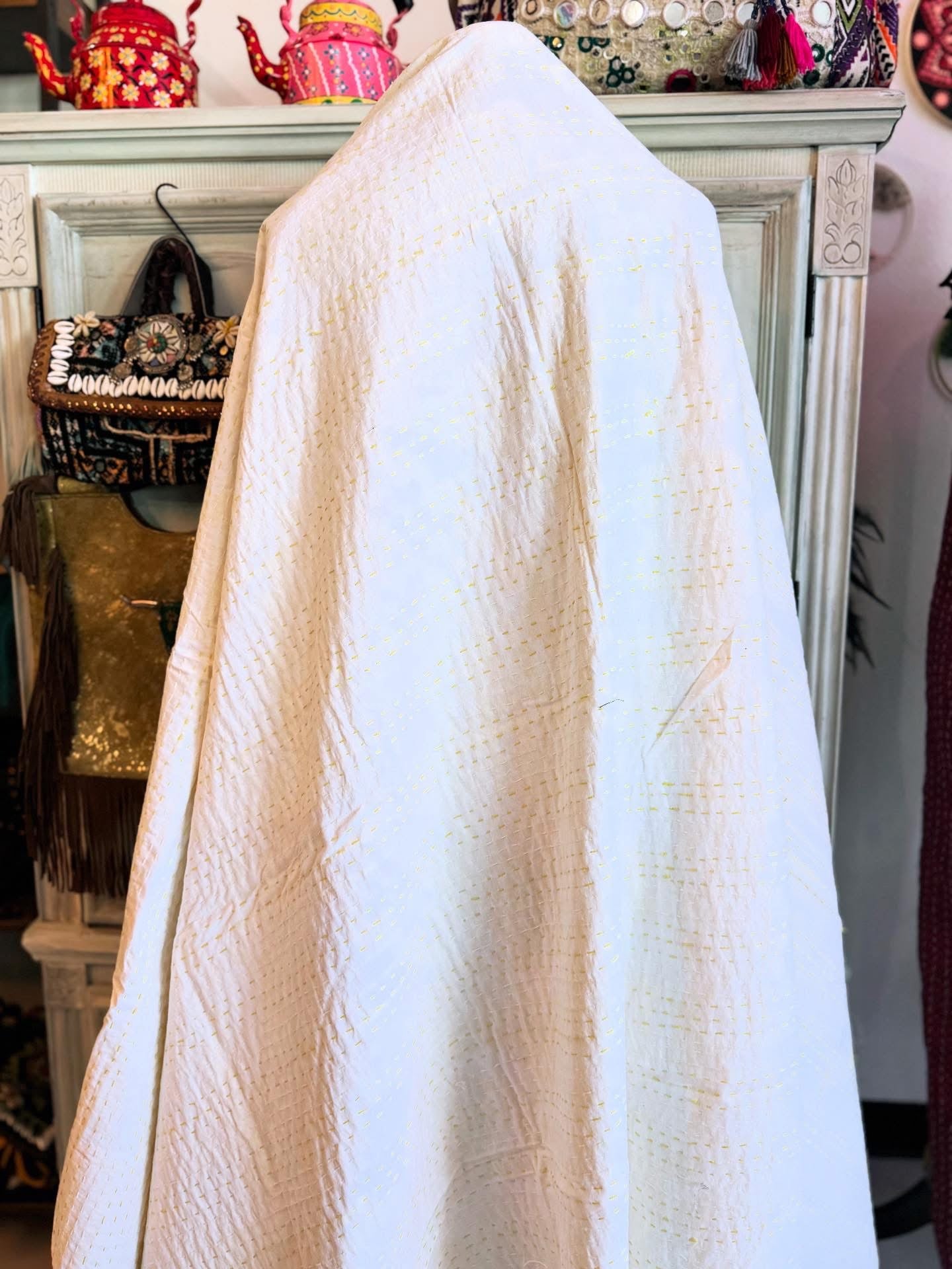 Boho Sun Mini - Yellow – Handblock Printed Kantha Quilt | Cotton | Handmade