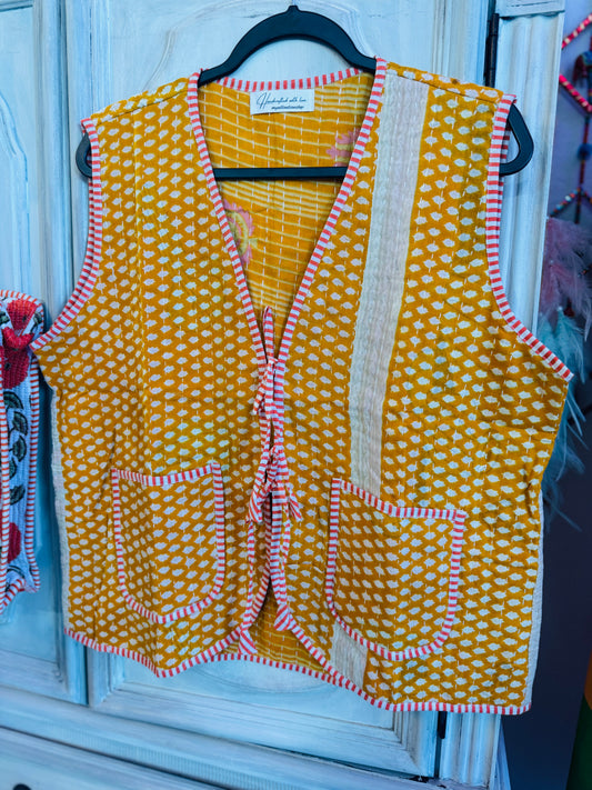 Handmade Reversible Kantha Vest – Honey | 100% Cotton Jacket