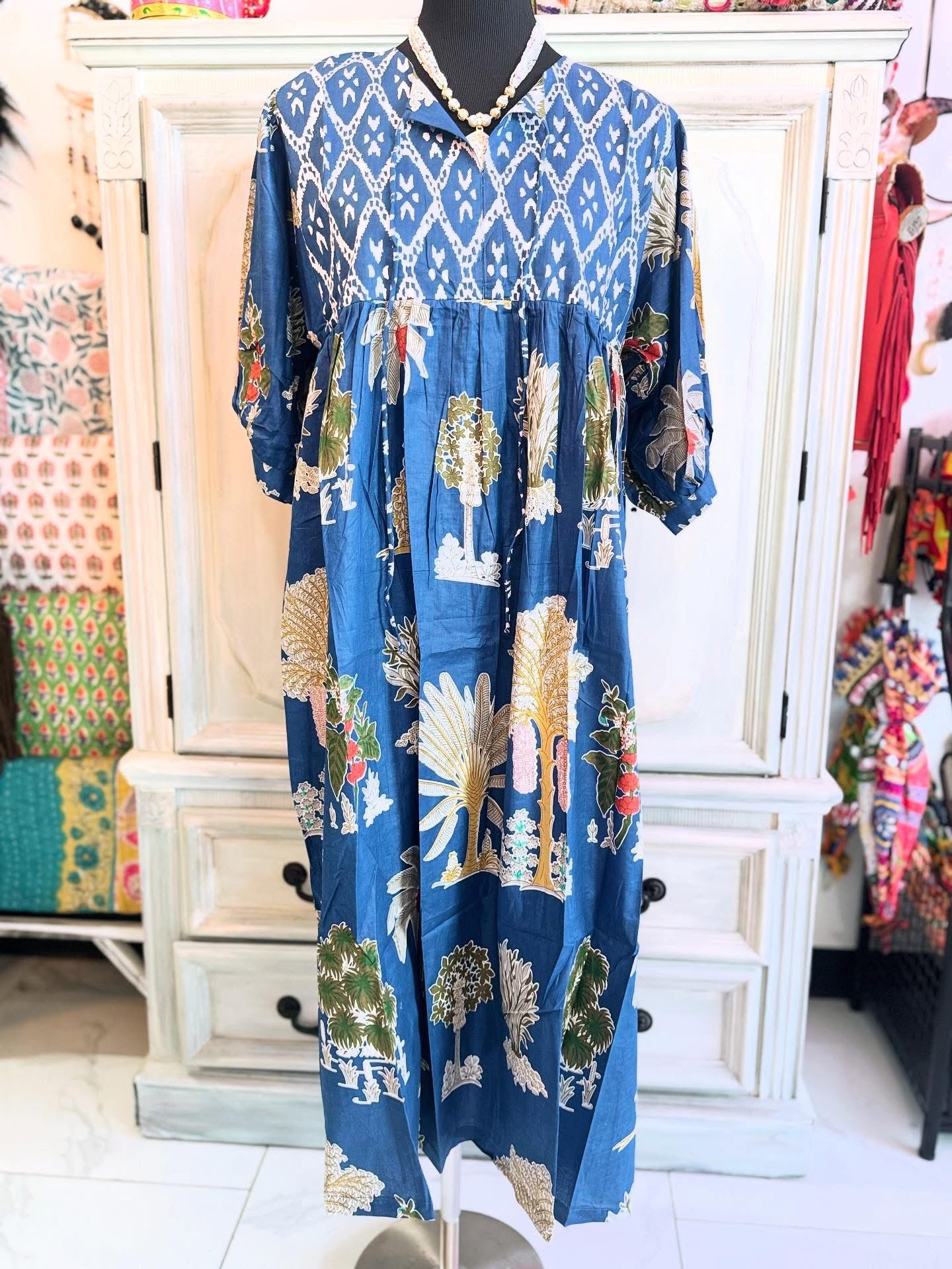 Indigo Bloom – Mixed Print Cotton Dress