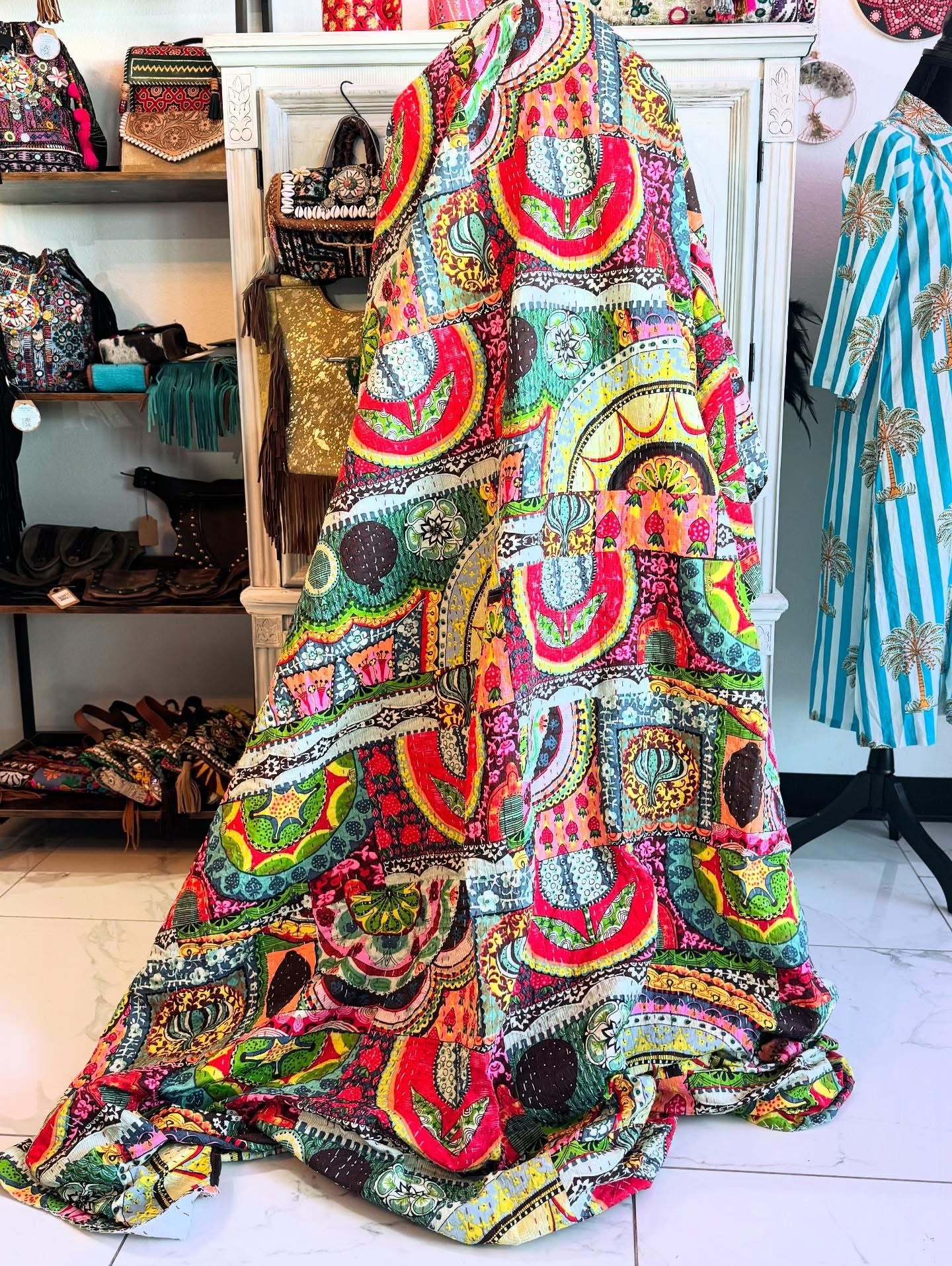 Bohemian Mosaic – Handblock Printed Kantha Quilt – 100% Cotton | Handmade