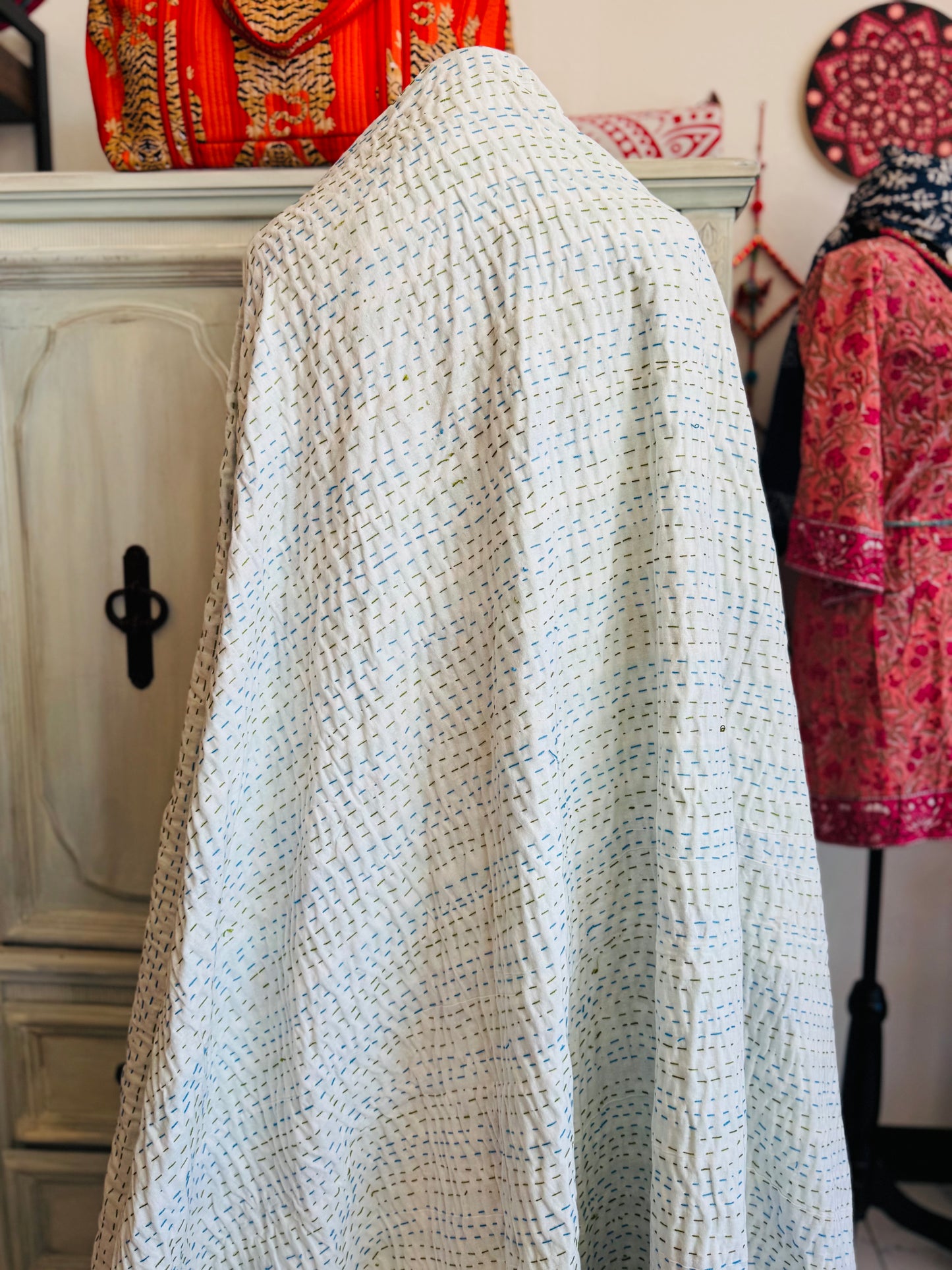 Ocean Bloom – Handblock Printed Kantha Quilt | Cotton | Handmade | Full Size