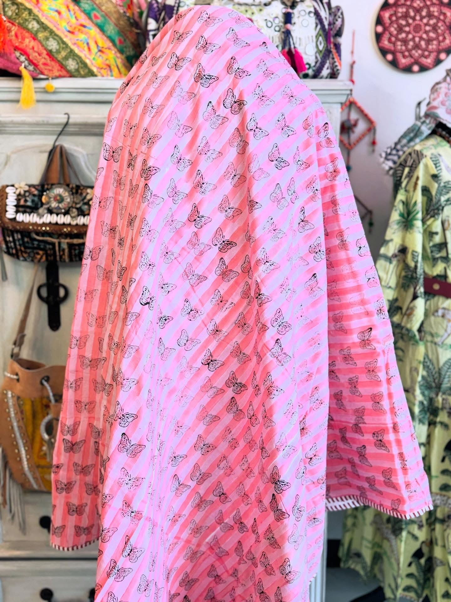 Reversible Cotton Dohar – Astronaut & Butterflies | Handmade Toddler Blanket