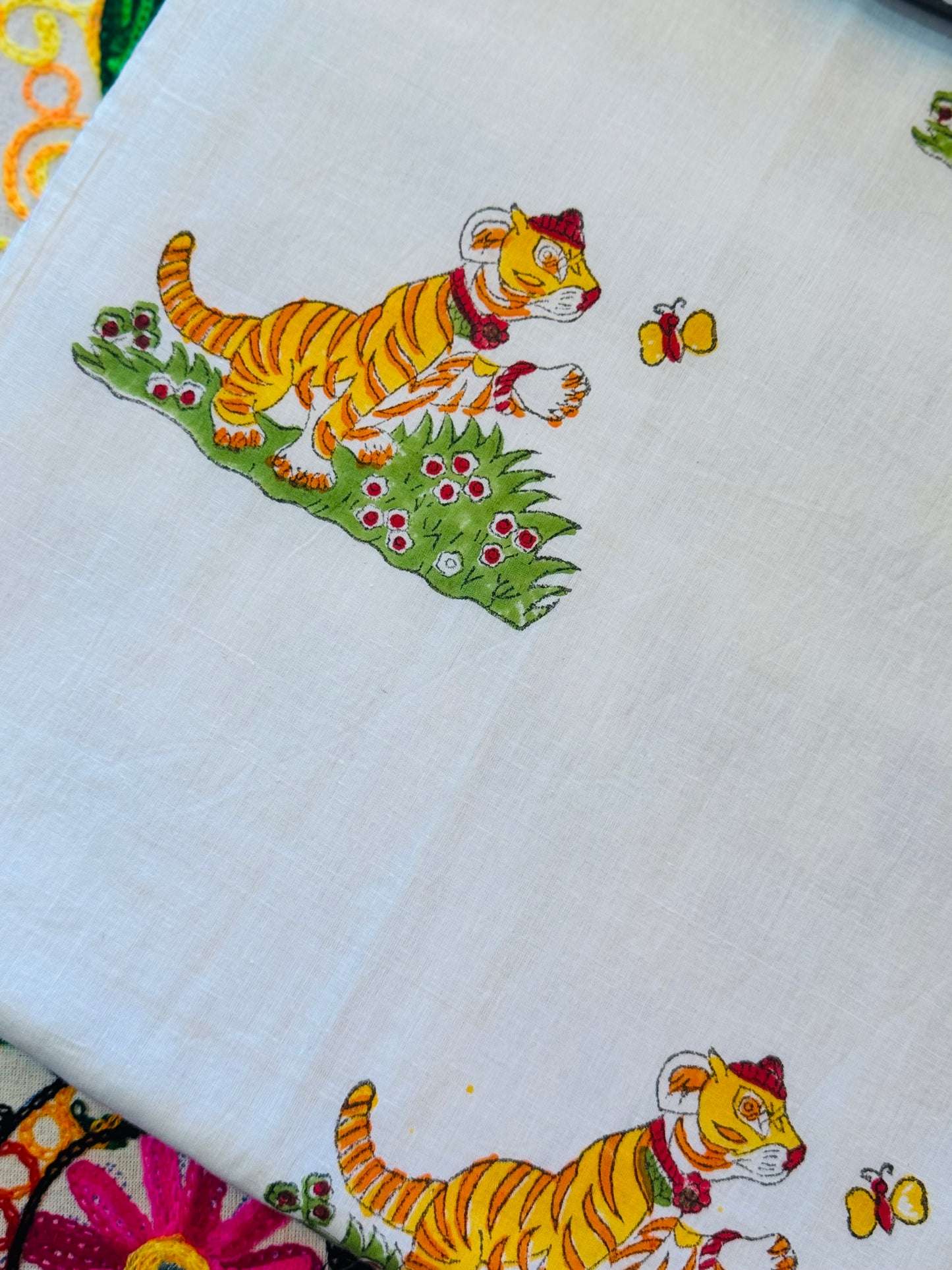Reversible Cotton Dohar – Tigers & Butterflies | Handmade Toddler Blanket