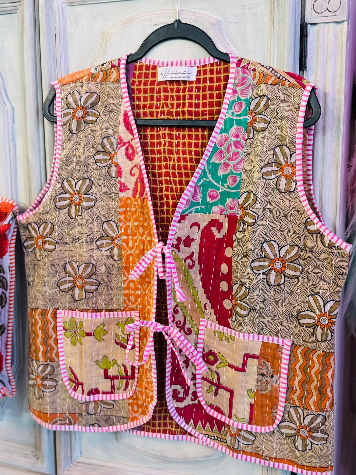 Handmade Reversible Kantha Vest – Marigold | 100% Cotton Jacket
