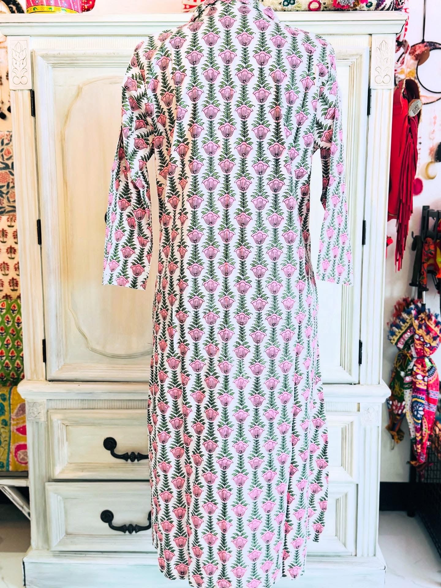 Lotus Lane – Soft Cotton Dress with Lotus Print