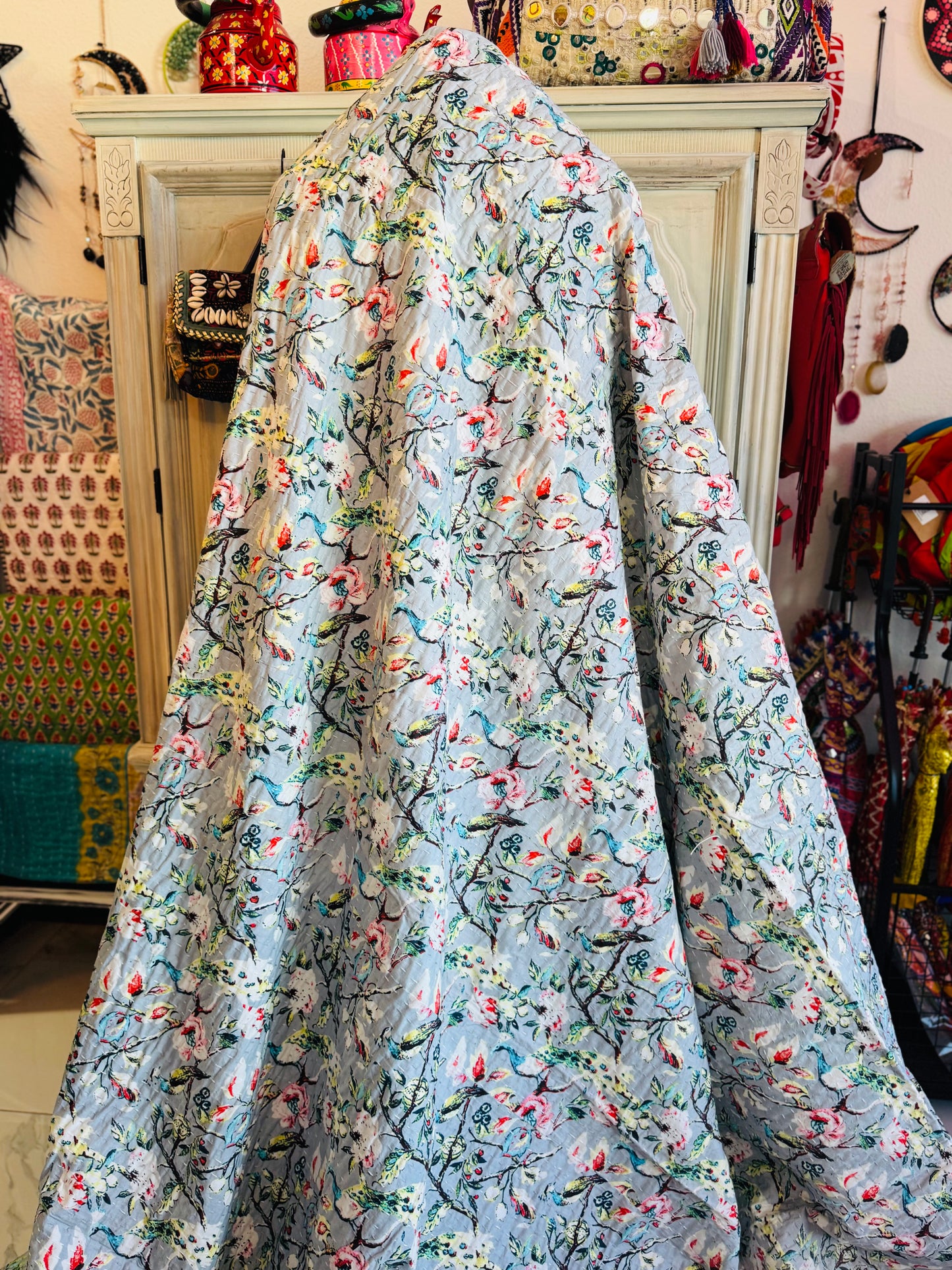 Peacock Garden – Handblock Printed Kantha Quilt – 100% Cotton | Handmade