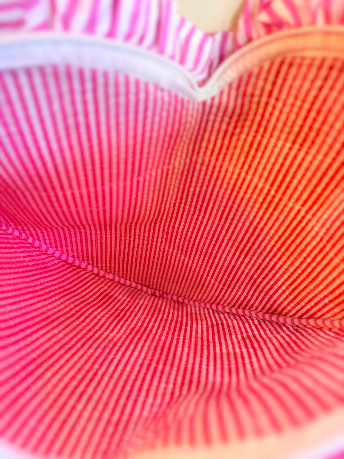 Blush Bloom Heart Tote – Handmade Quilted Cotton Bag with Zipper & Frill Detail | Valentine’s Gift