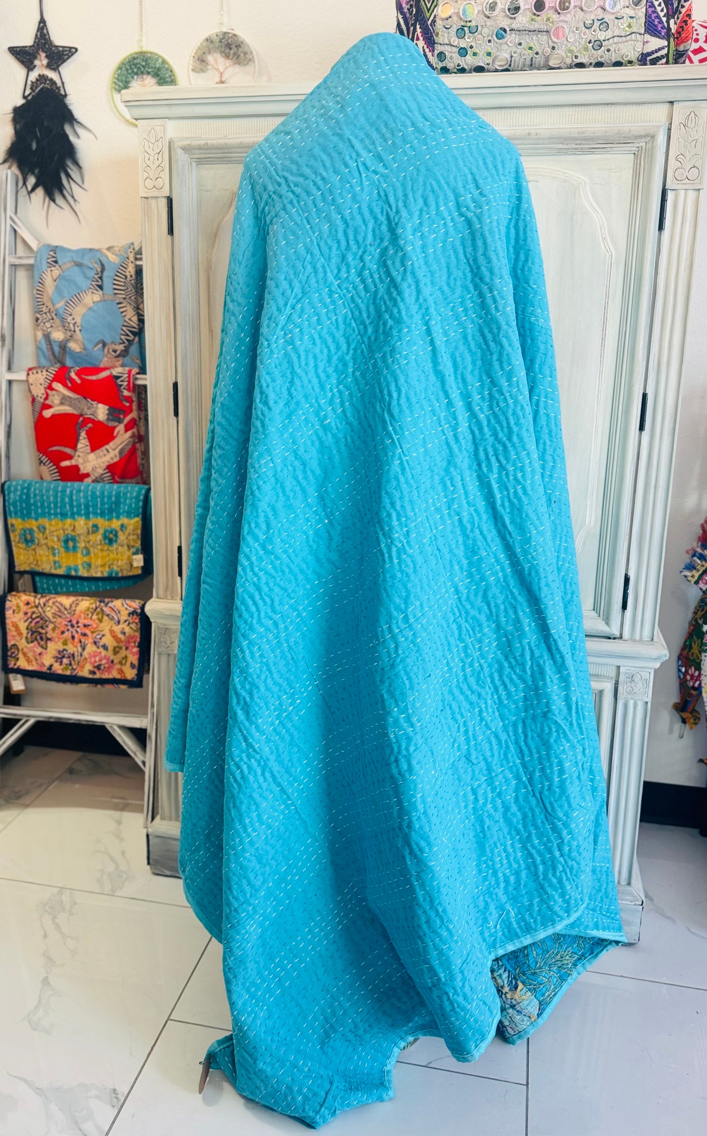 Silk Patchwork Quilt Turquoise- Full