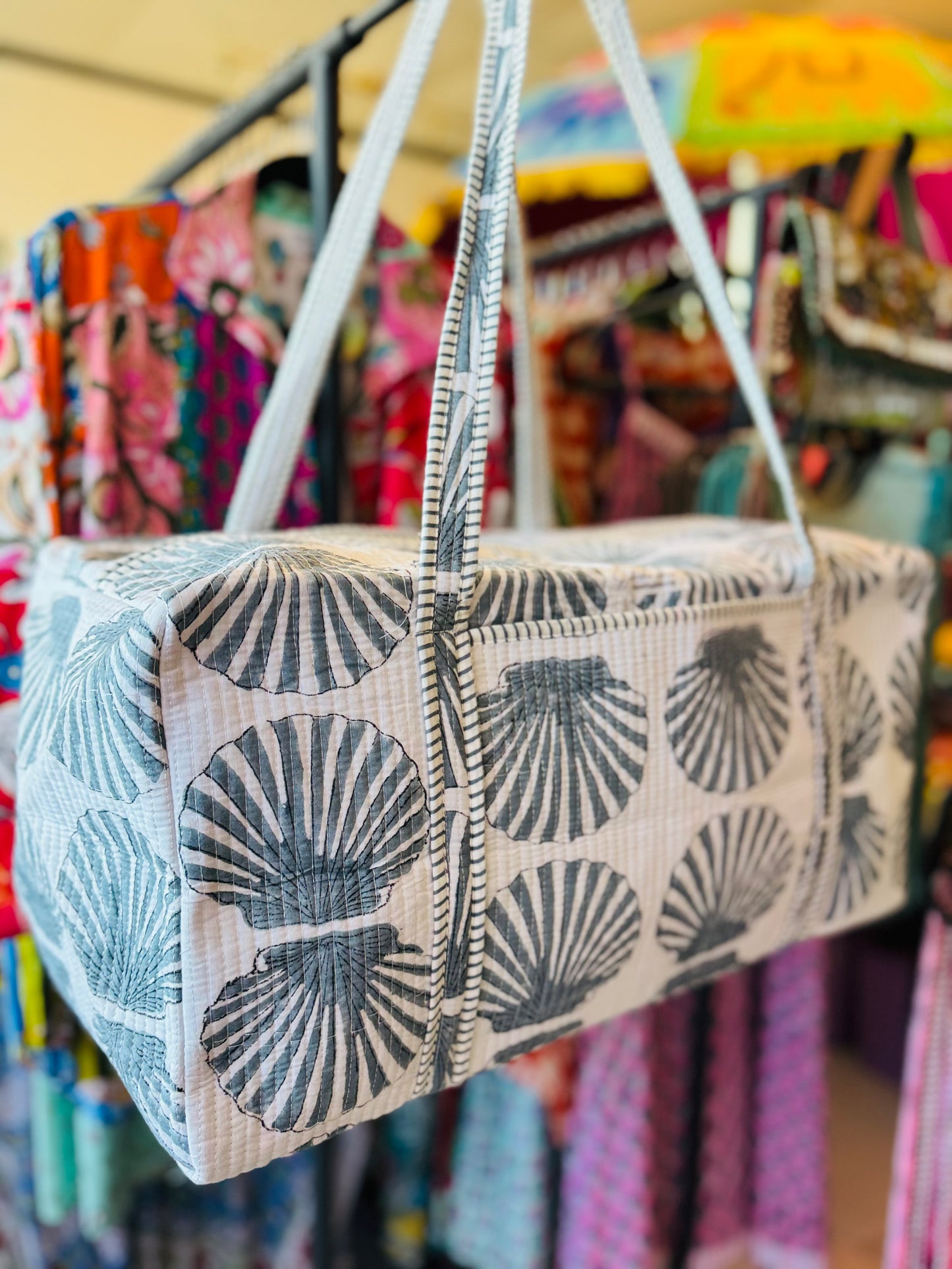 Handmade Quilted Weekender Bag – Travel Duffel - Shells