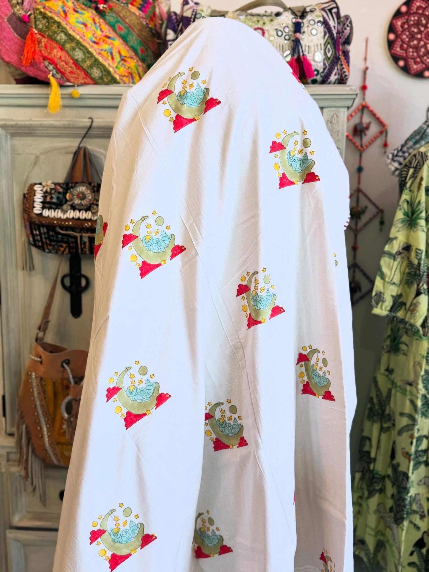 Reversible Cotton Dohar – Astronaut & Butterflies | Handmade Toddler Blanket