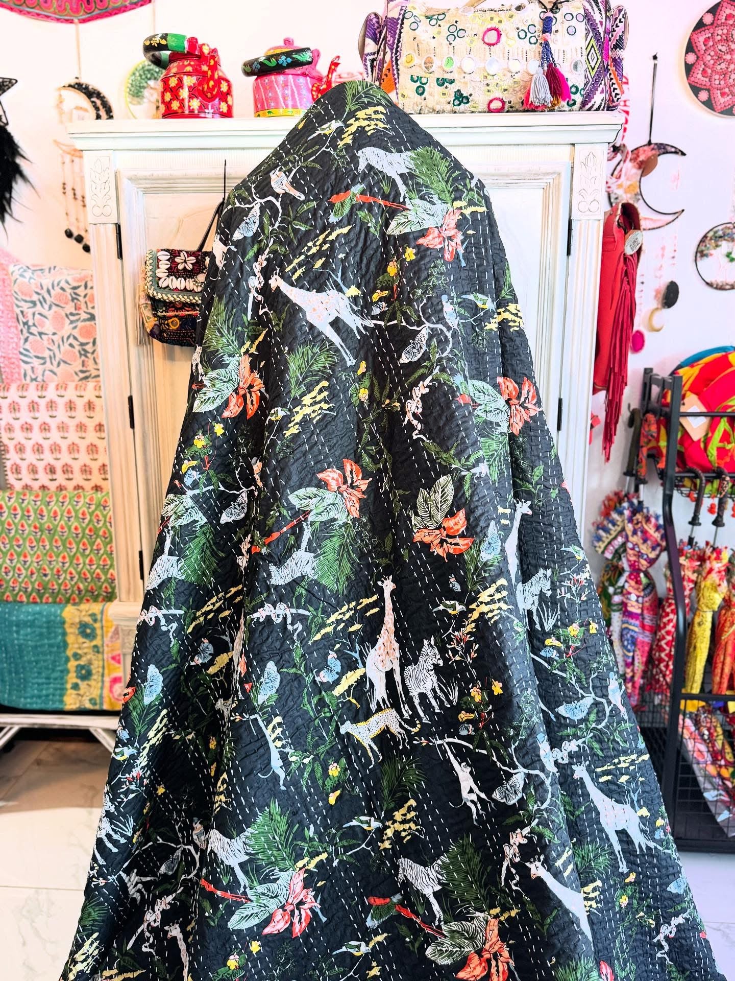Beasts & Wings - Handblock Printed Kantha Quilt – 100% Cotton | Handmade