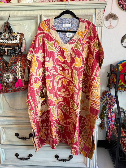 Handmade Kantha Dress – Maroon | 100% Cotton | 2 Pockets