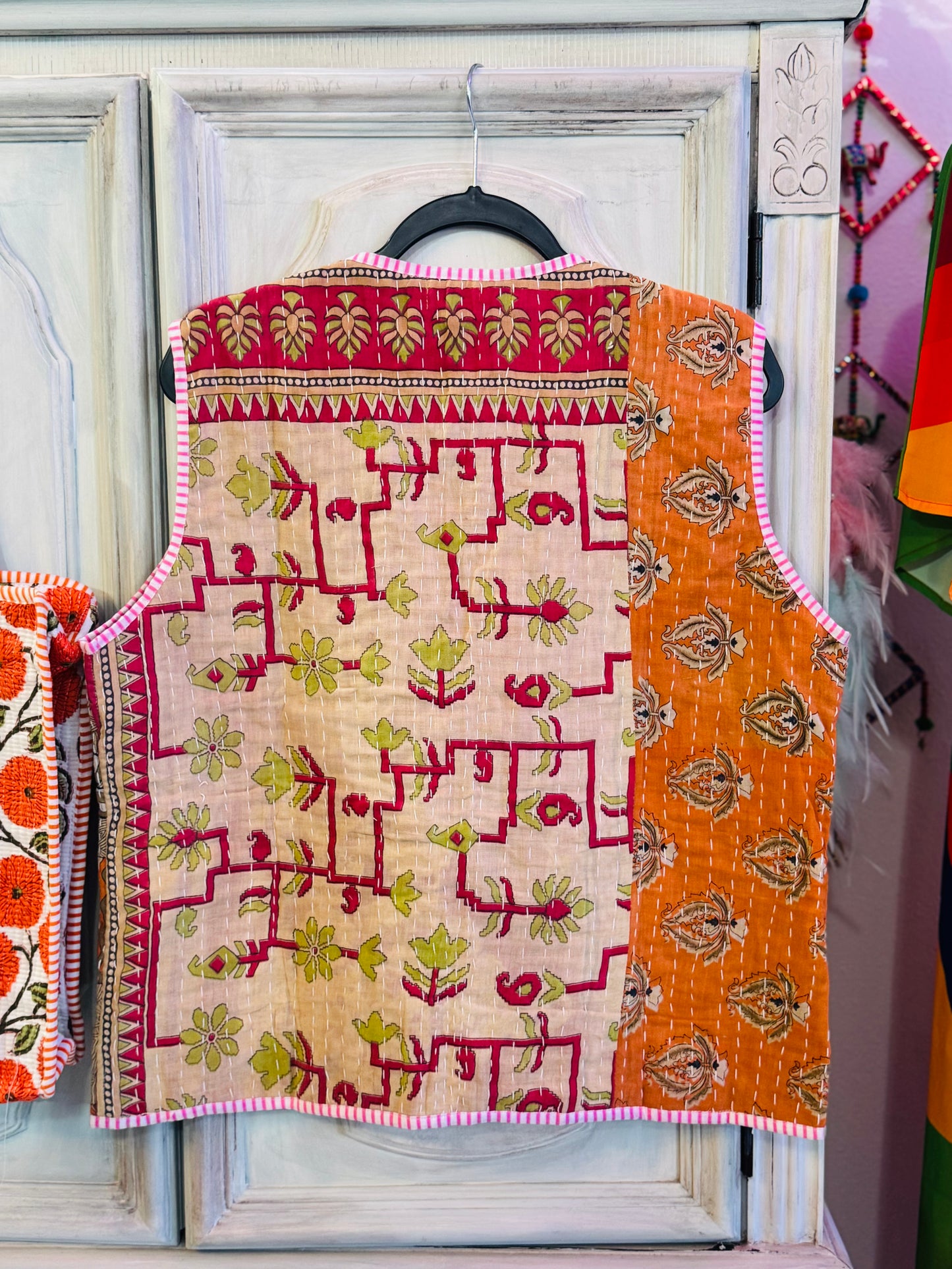 Handmade Reversible Kantha Vest – Marigold | 100% Cotton Jacket