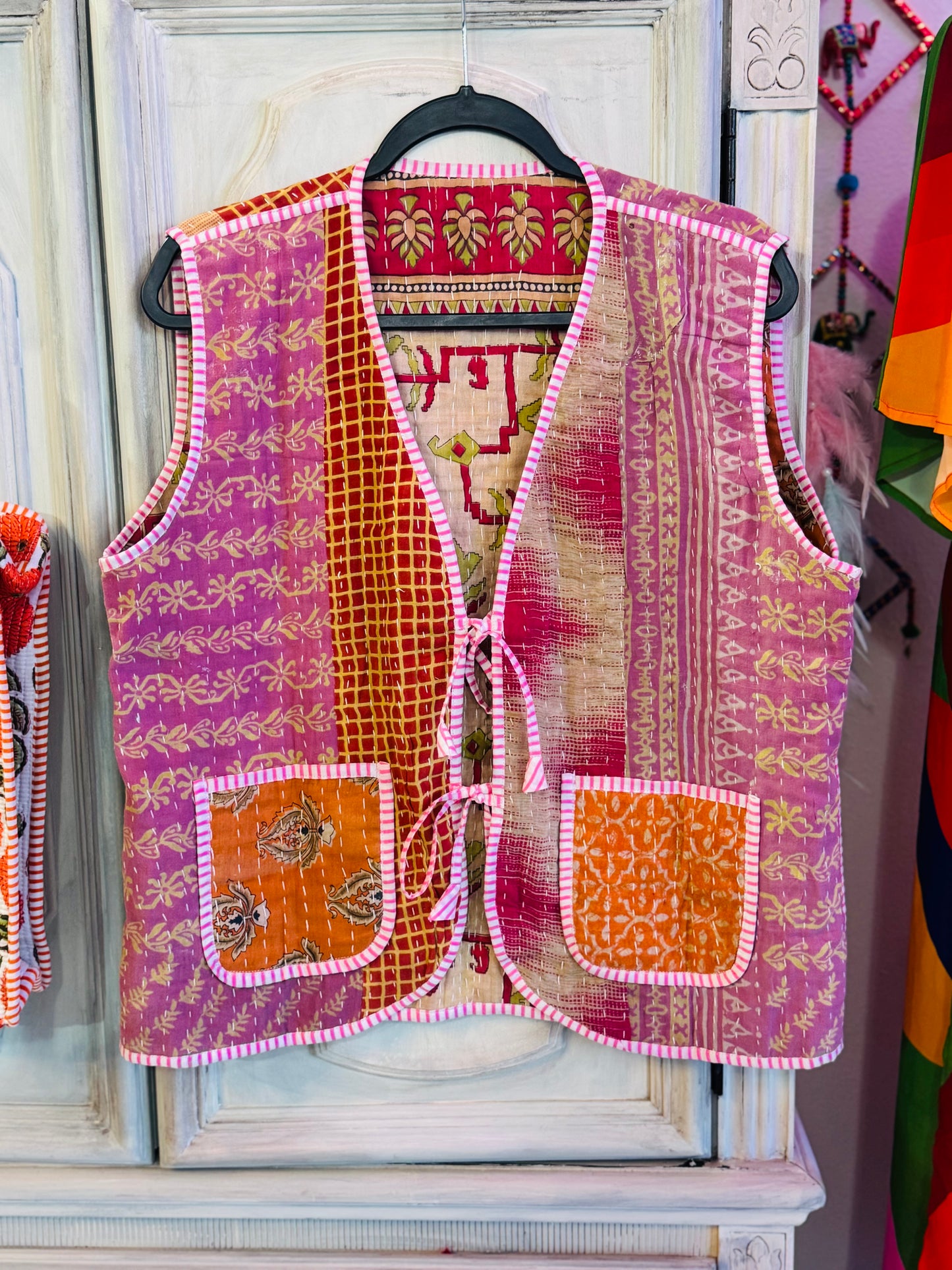 Handmade Reversible Kantha Vest – Marigold | 100% Cotton Jacket