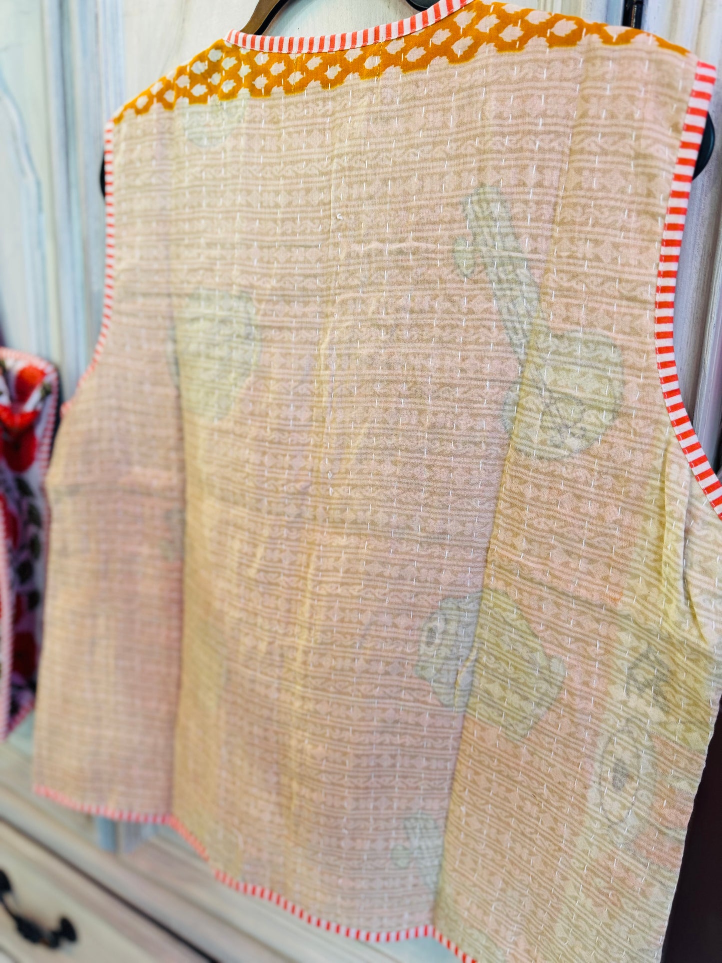 Handmade Reversible Kantha Vest – Honey | 100% Cotton Jacket