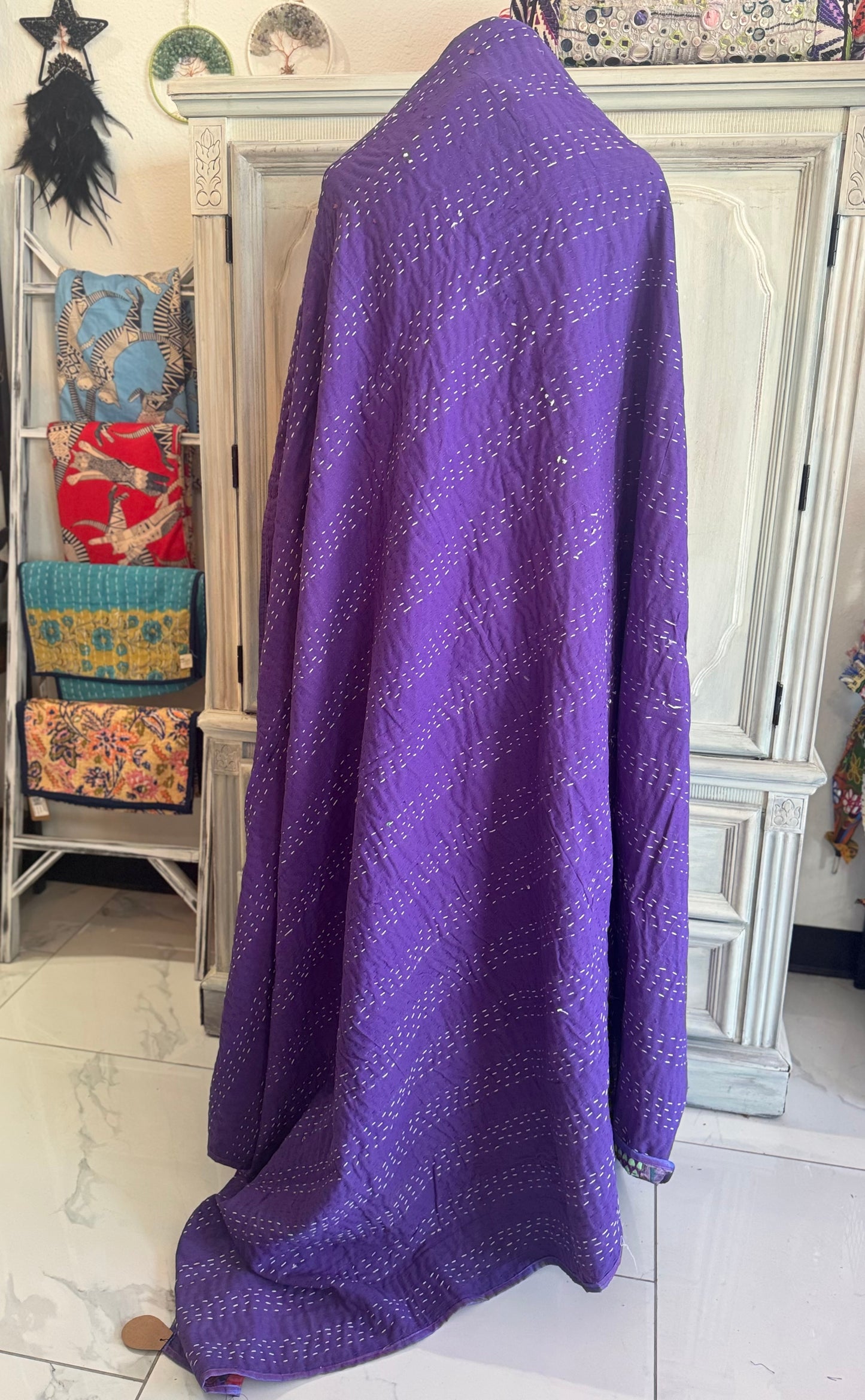 Silk Patchwork Quilt – Purple – Twin/Throw – Handmade Kantha | Silk & Cotton