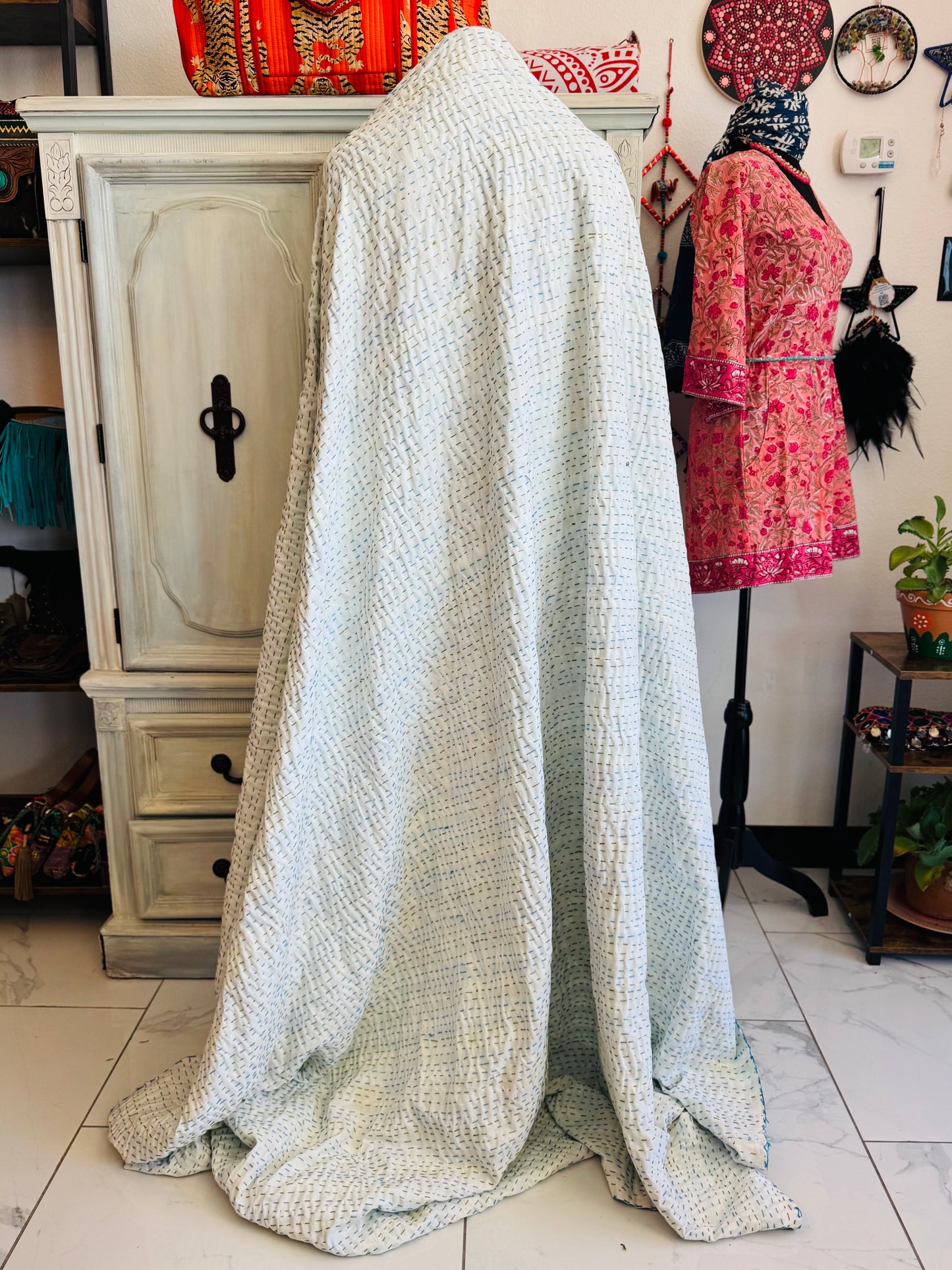 Ocean Bloom – Handblock Printed Kantha Quilt | Cotton | Handmade | Full Size