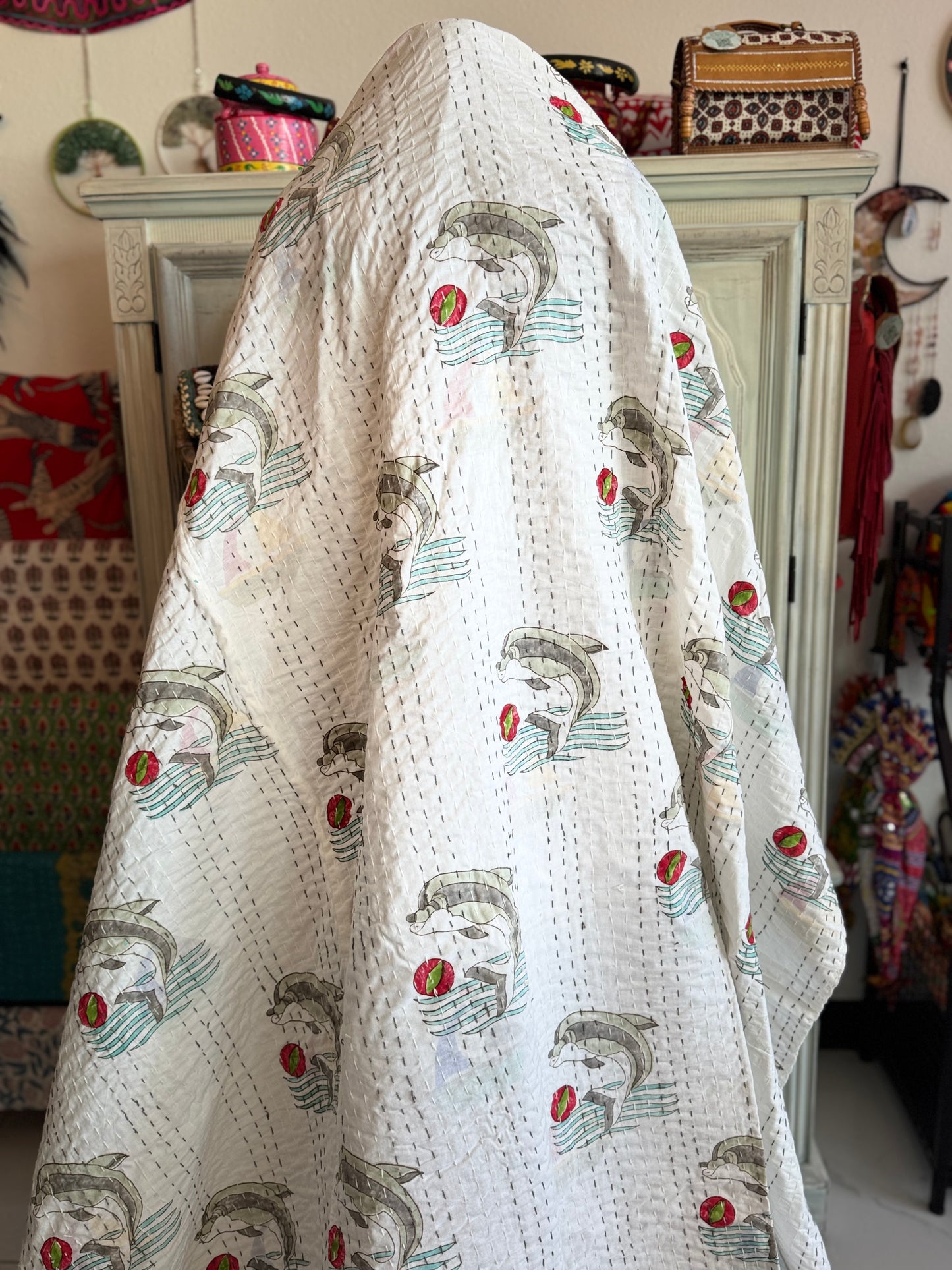 Dolphin Bay – Reversible Handmade Kantha Quilt | Collector’s Edition