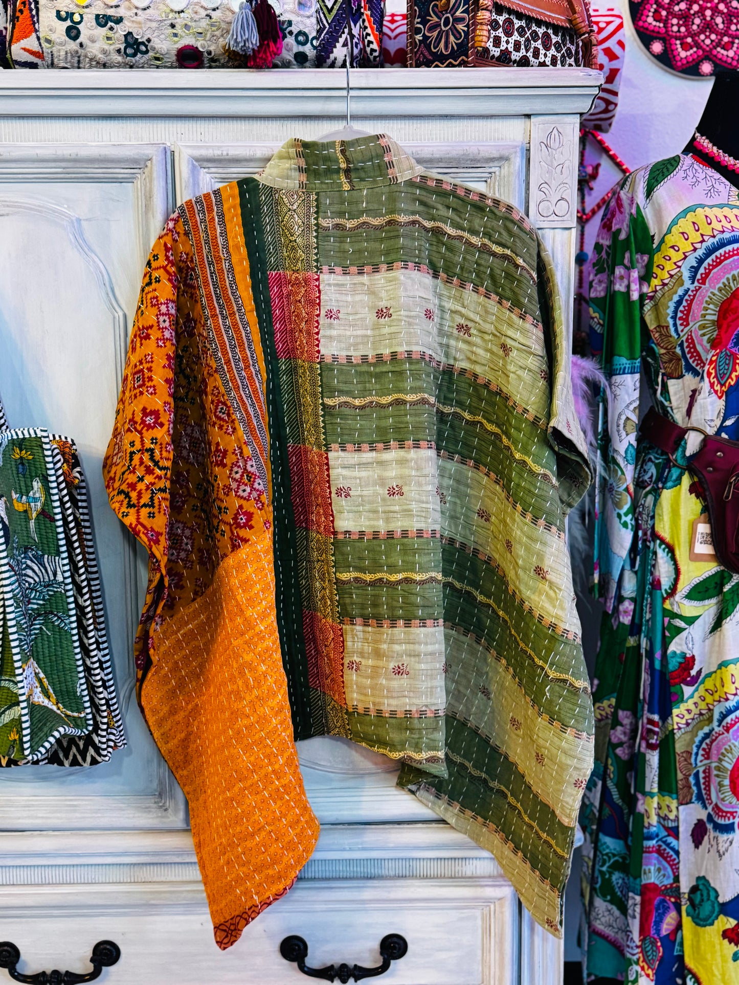 Handmade Kantha Poncho – Earthbound Mosaic | Unisex | 100% Cotton Boho Top