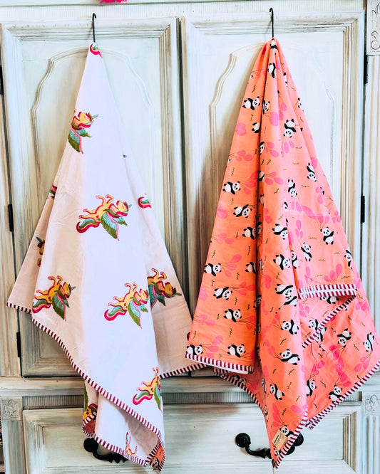 Reversible Cotton Dohar – Unicorn & Panda | Handmade Toddler Blanket