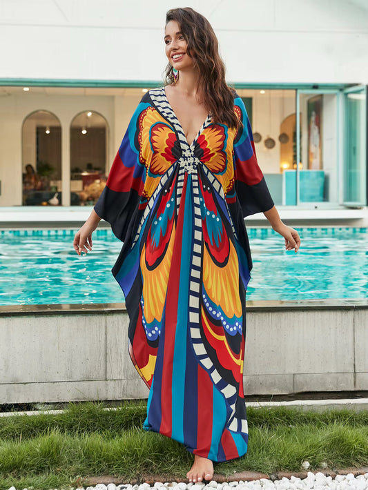 Phoenix Kaftan – Bold Bohemian Maxi Dress with Fiery Hues